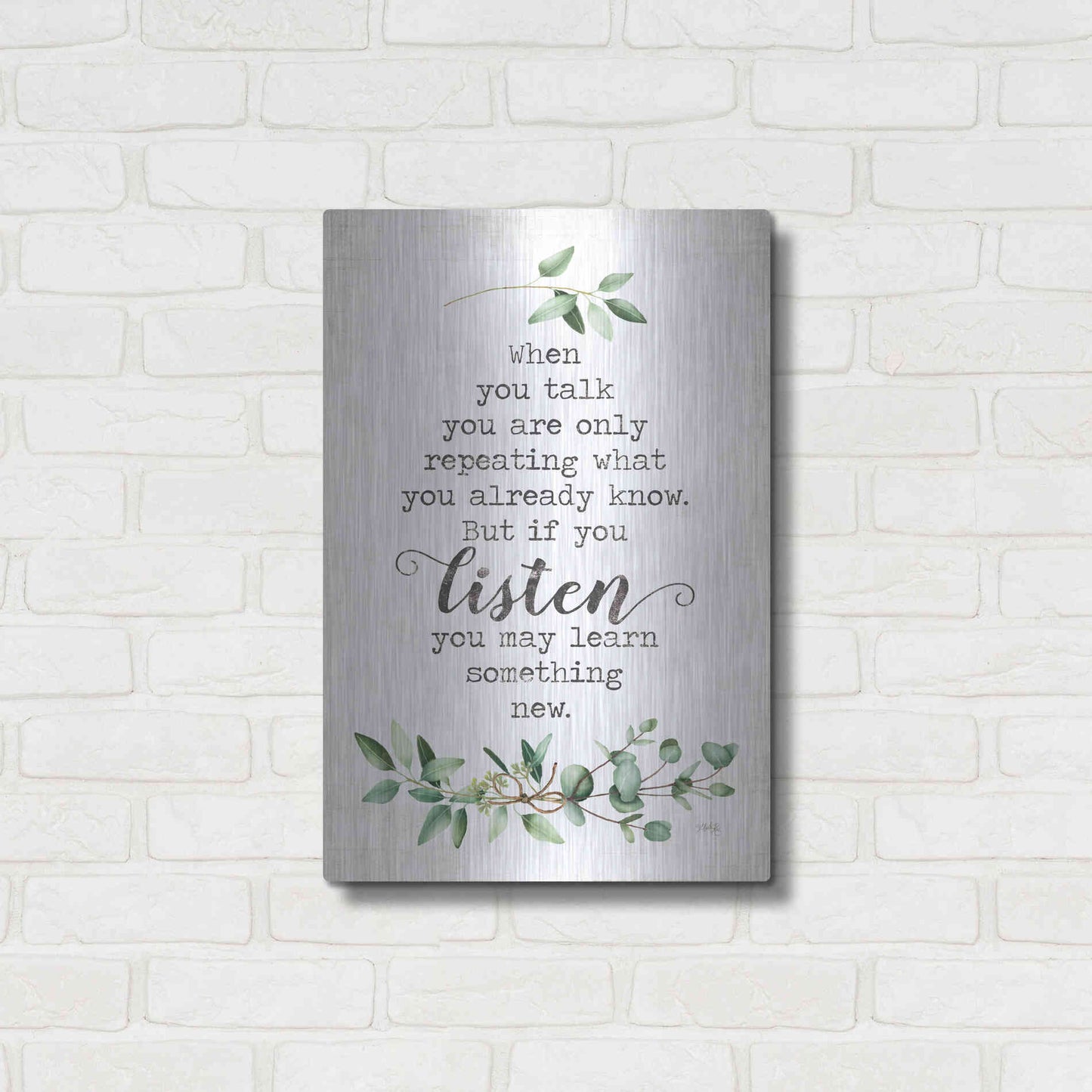 Luxe Metal Art 'Listen and Learn' by Marla Rae, Metal Wall Art,16x24