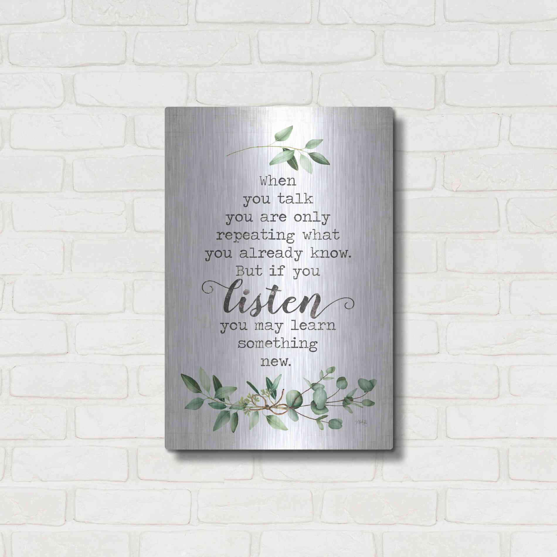 Luxe Metal Art 'Listen and Learn' by Marla Rae, Metal Wall Art,16x24