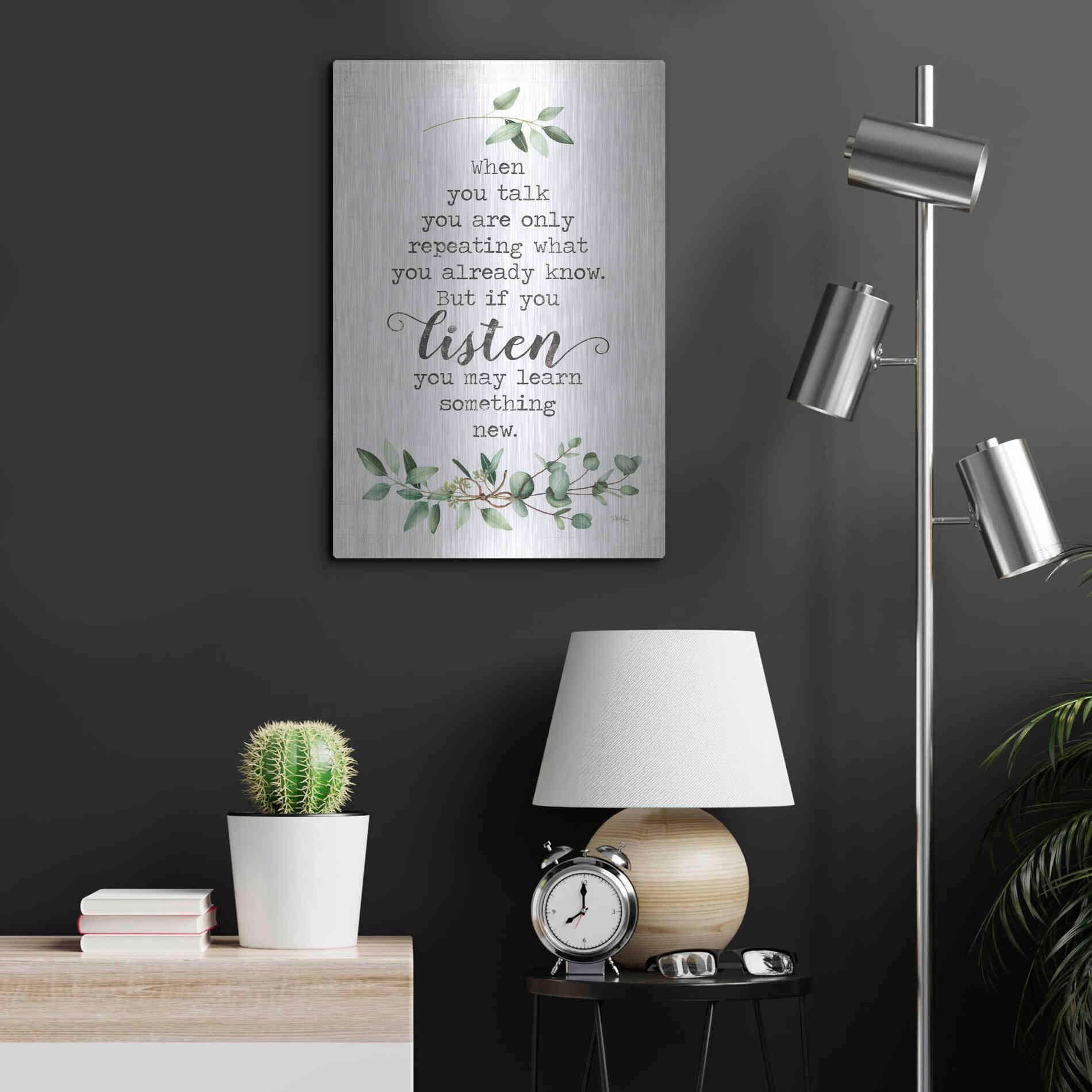 Luxe Metal Art 'Listen and Learn' by Marla Rae, Metal Wall Art,16x24