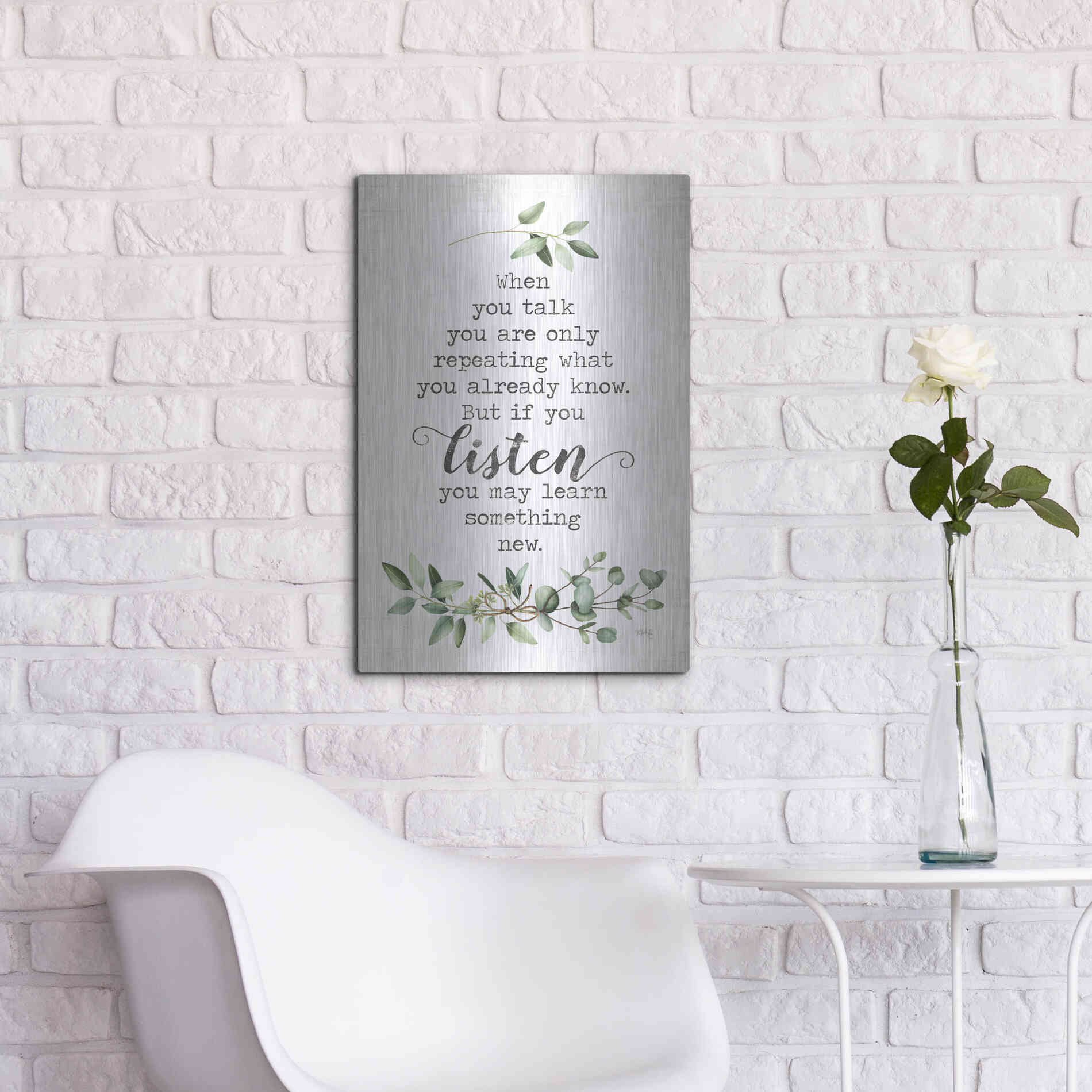 Luxe Metal Art 'Listen and Learn' by Marla Rae, Metal Wall Art,16x24