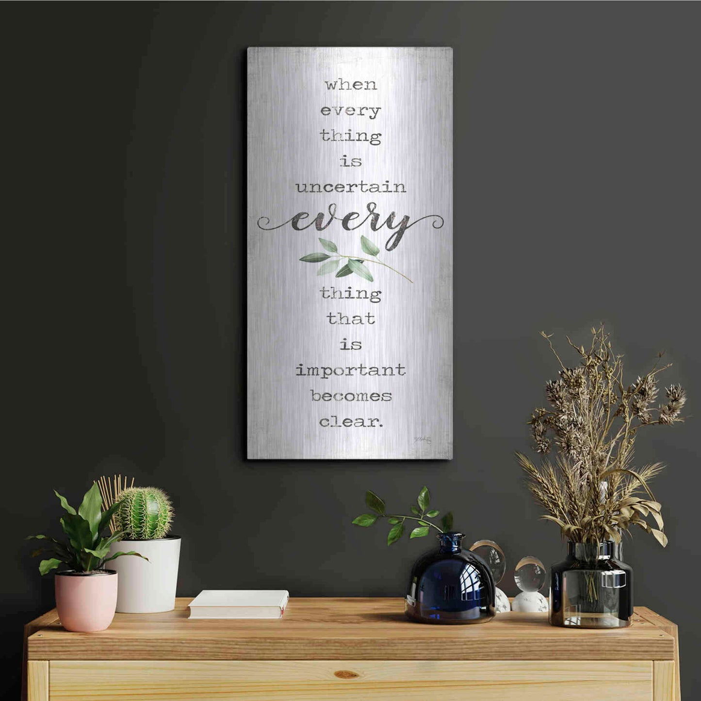 Luxe Metal Art 'What's Important Becomes Clear' by Marla Rae, Metal Wall Art,12x24