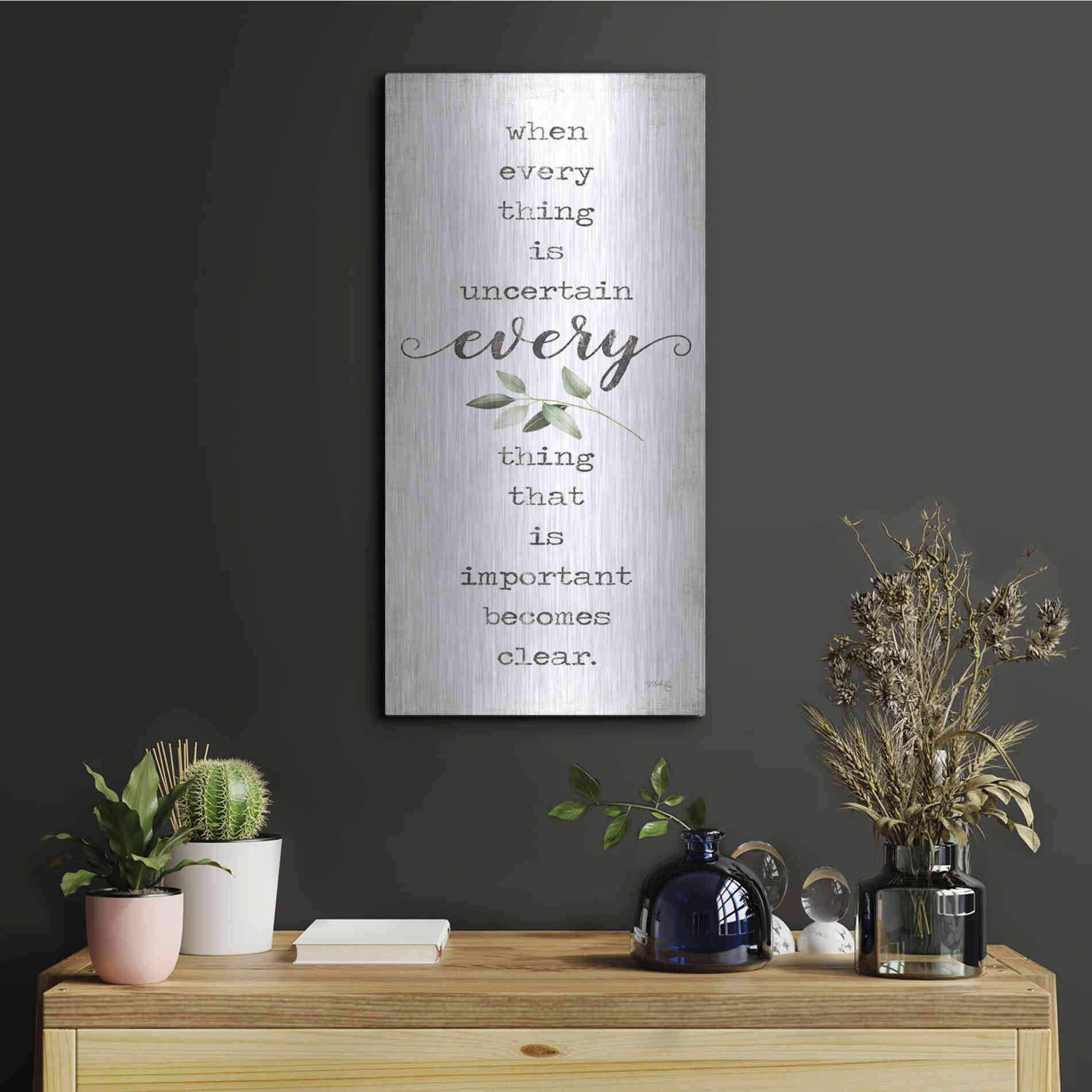 Luxe Metal Art 'What's Important Becomes Clear' by Marla Rae, Metal Wall Art,12x24