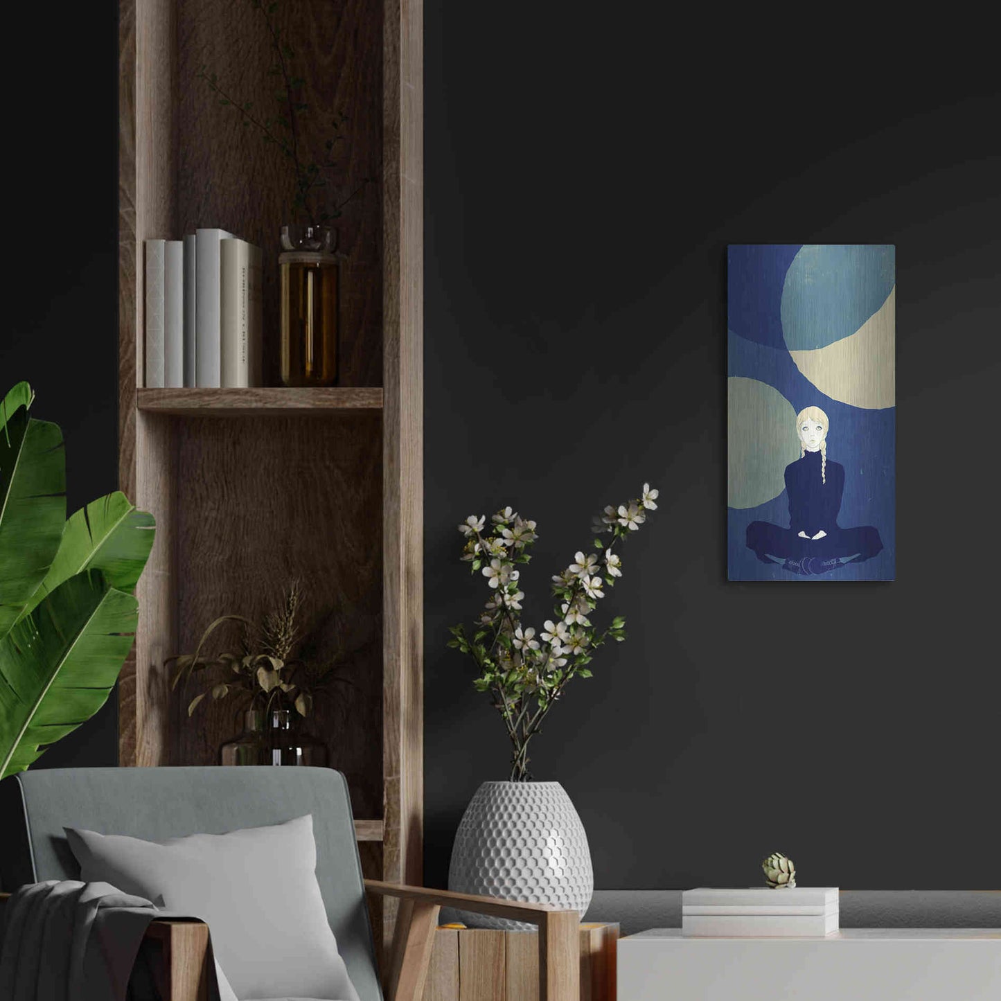 Luxe Metal Art 'Blue Planets' by Sai Tamiya, Metal Wall Art,12x24