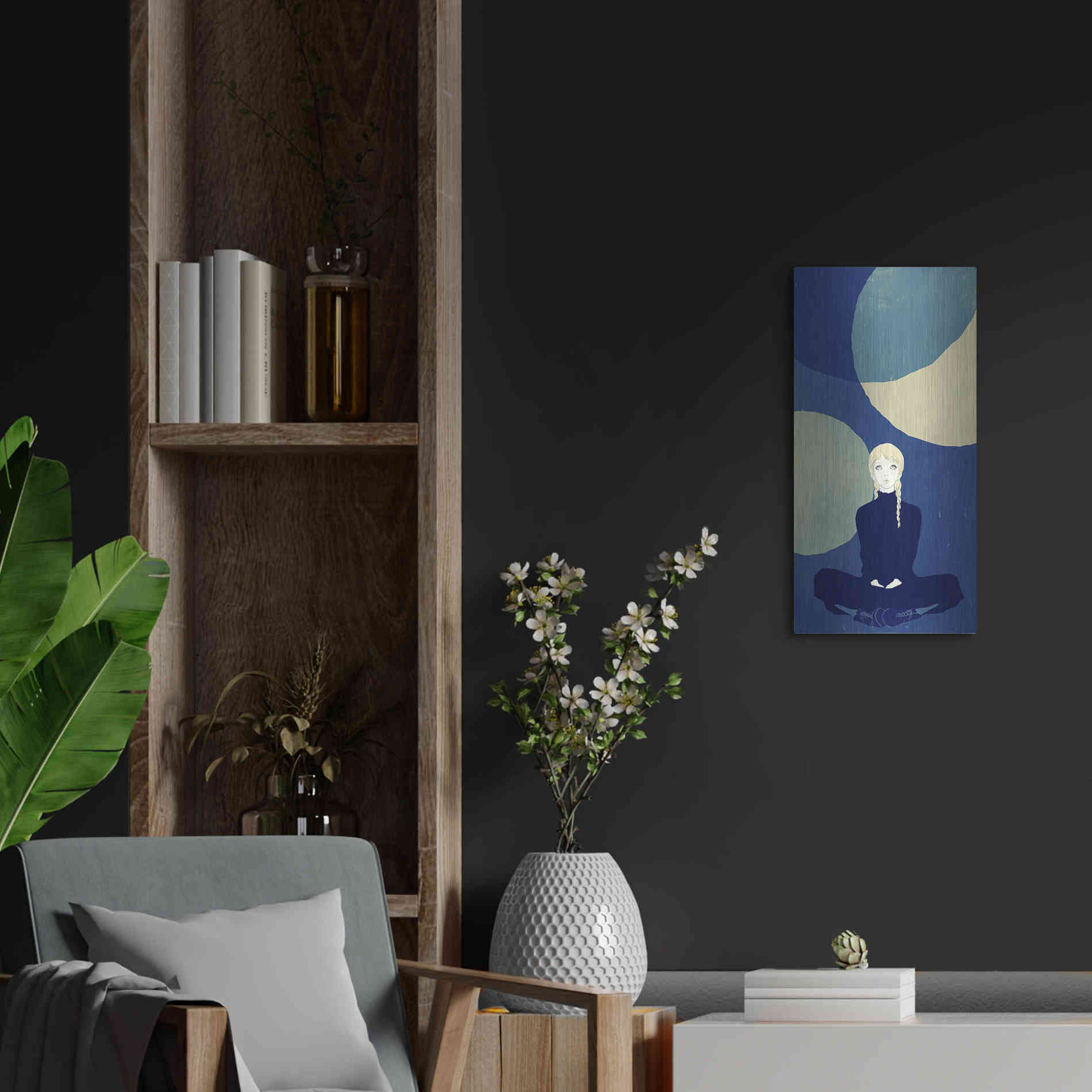 Luxe Metal Art 'Blue Planets' by Sai Tamiya, Metal Wall Art,12x24