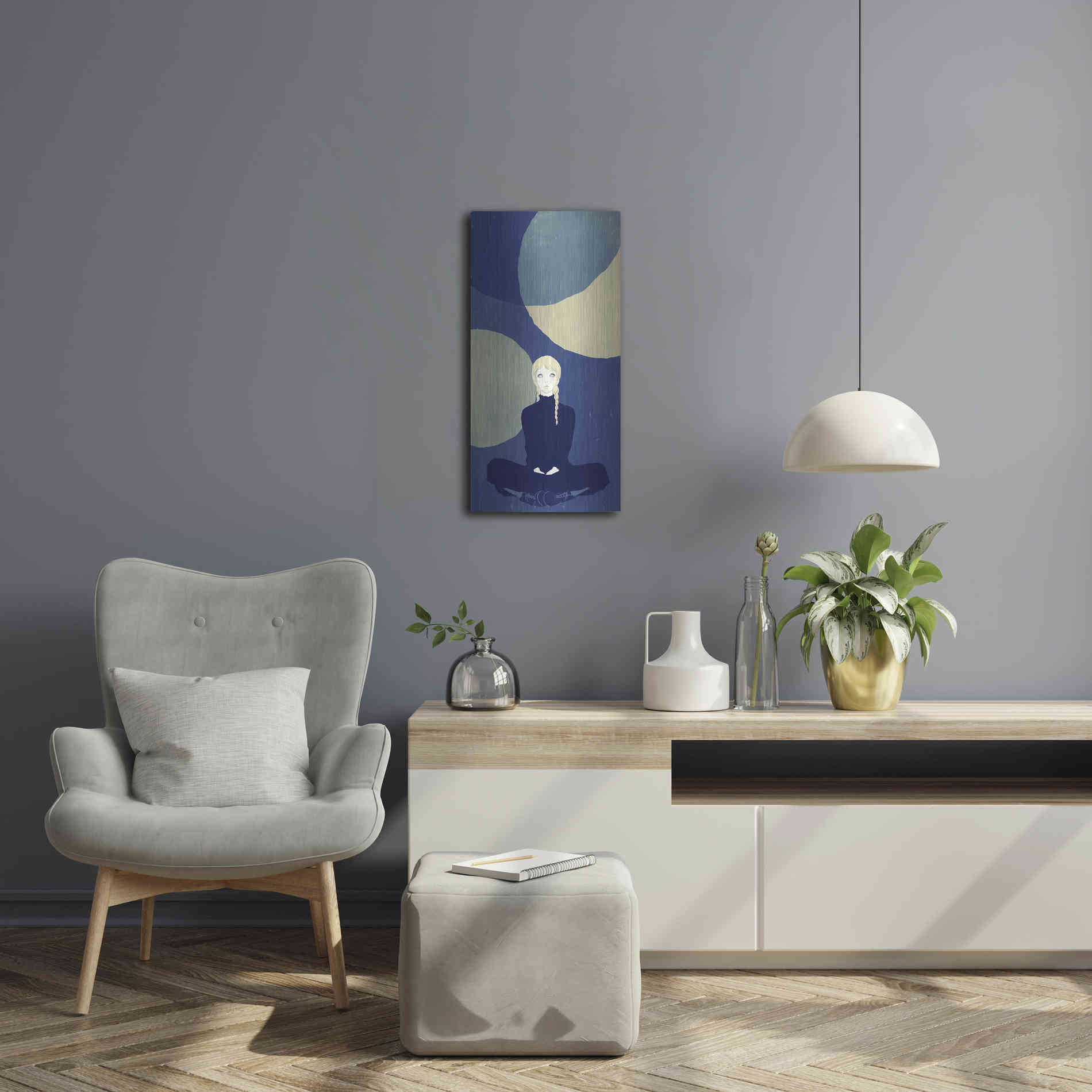 Luxe Metal Art 'Blue Planets' by Sai Tamiya, Metal Wall Art,12x24