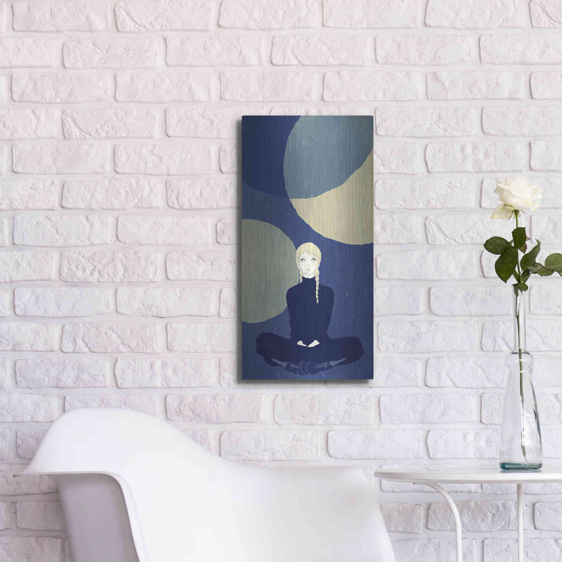 Luxe Metal Art 'Blue Planets' by Sai Tamiya, Metal Wall Art,12x24