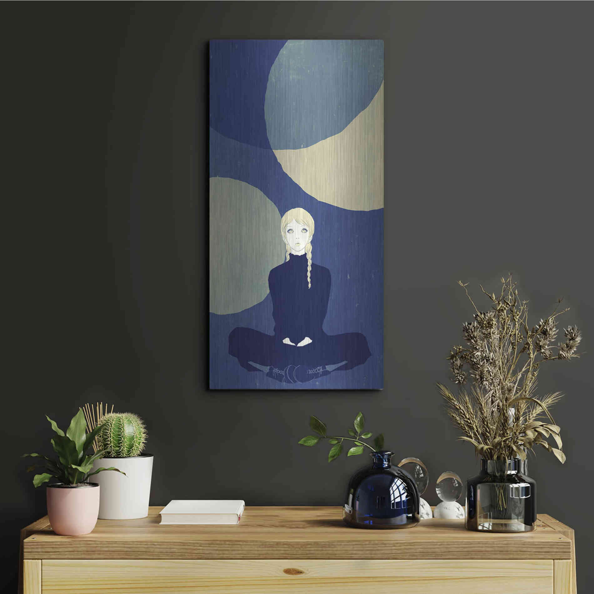 Luxe Metal Art 'Blue Planets' by Sai Tamiya, Metal Wall Art,12x24