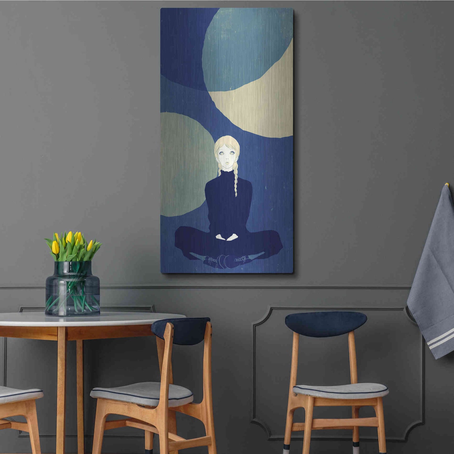 Luxe Metal Art 'Blue Planets' by Sai Tamiya, Metal Wall Art,24x48