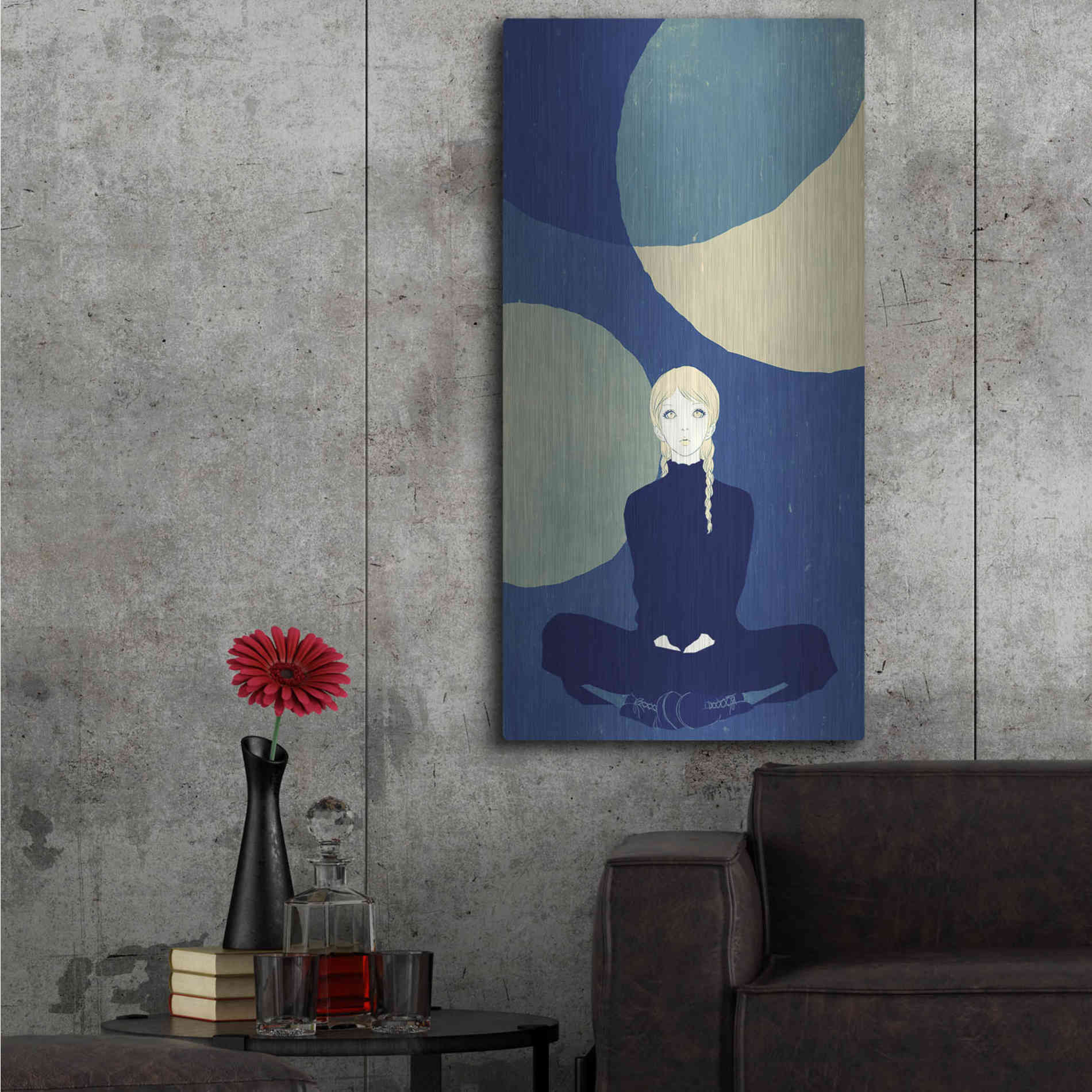 Luxe Metal Art 'Blue Planets' by Sai Tamiya, Metal Wall Art,24x48