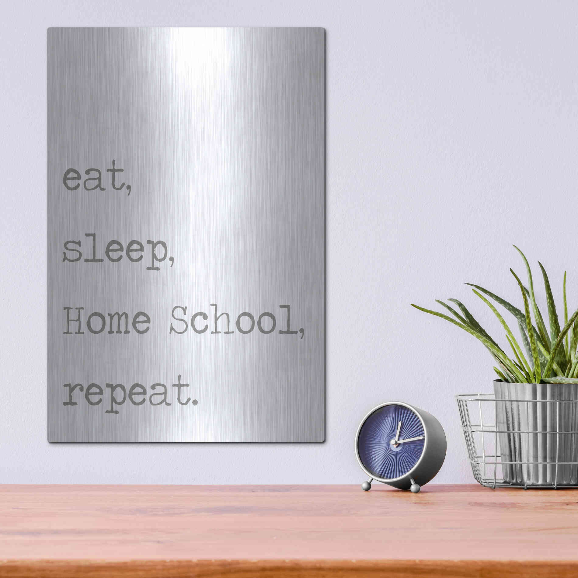 Luxe Metal Art 'Home School, Repeat' by Lauren Rader, Metal Wall Art,12x16