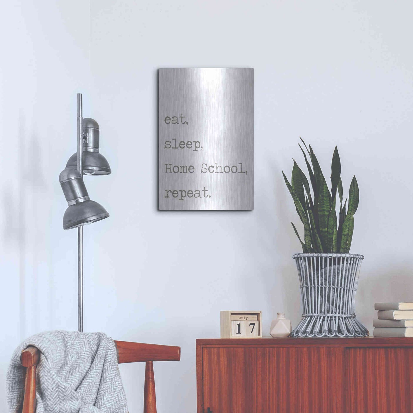 Luxe Metal Art 'Home School, Repeat' by Lauren Rader, Metal Wall Art,16x24