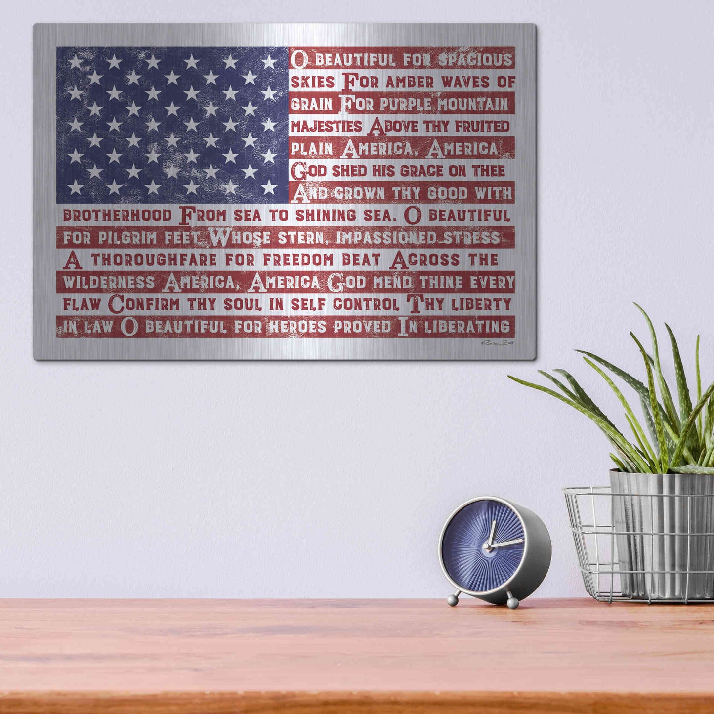Luxe Metal Art 'America the Beautiful Flag' by Susan Ball, Metal Wall Art,16x12