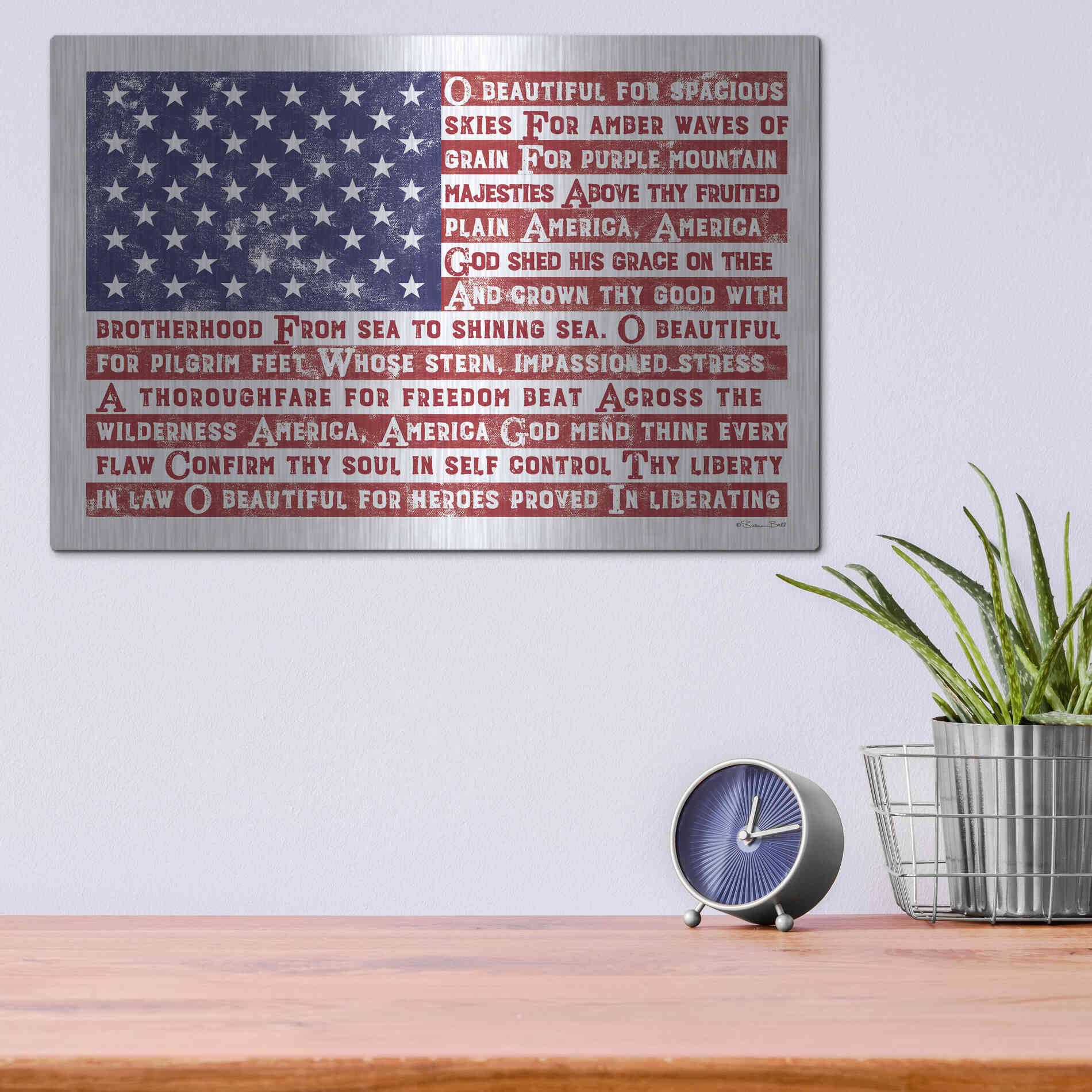 Luxe Metal Art 'America the Beautiful Flag' by Susan Ball, Metal Wall Art,16x12