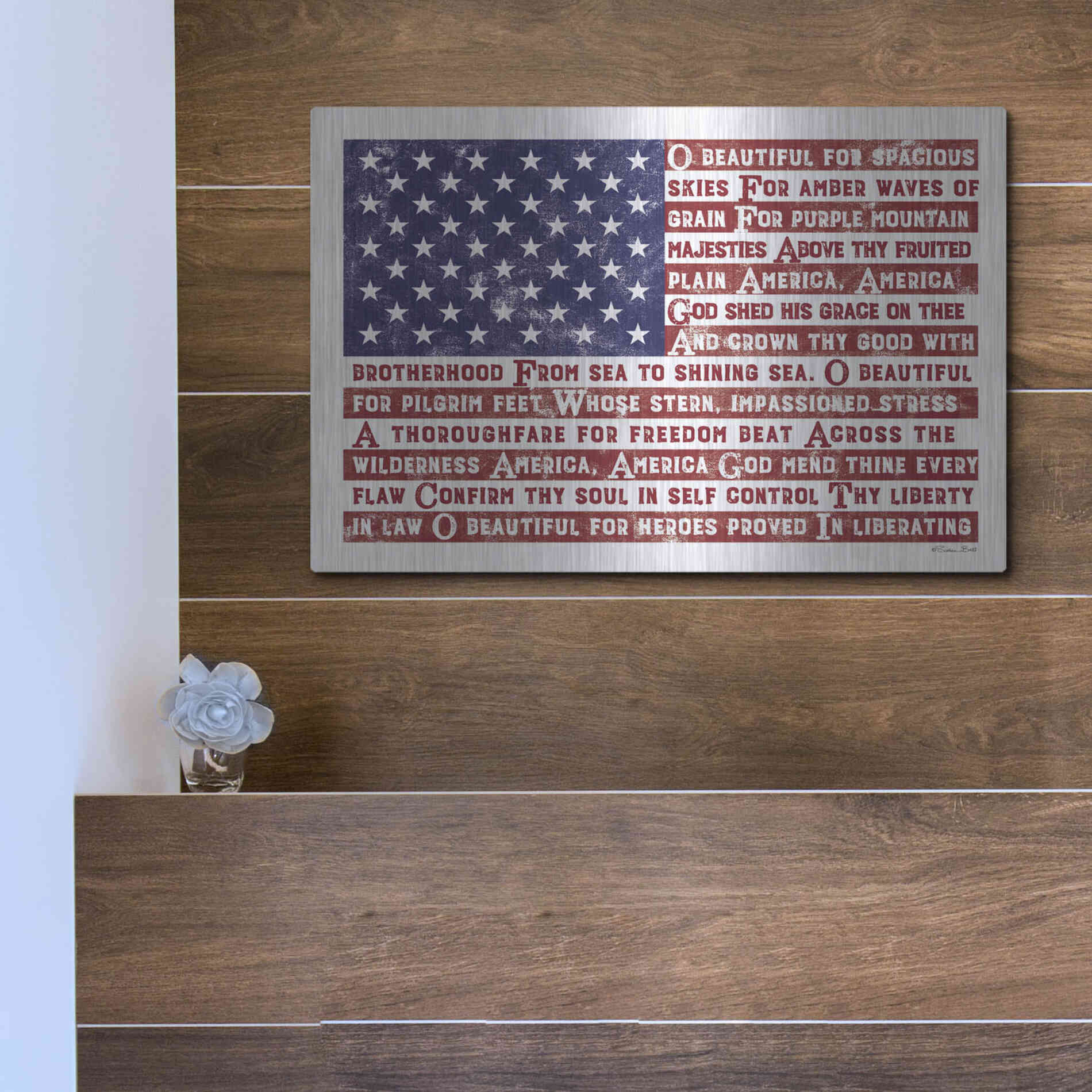 Luxe Metal Art 'America the Beautiful Flag' by Susan Ball, Metal Wall Art,16x12