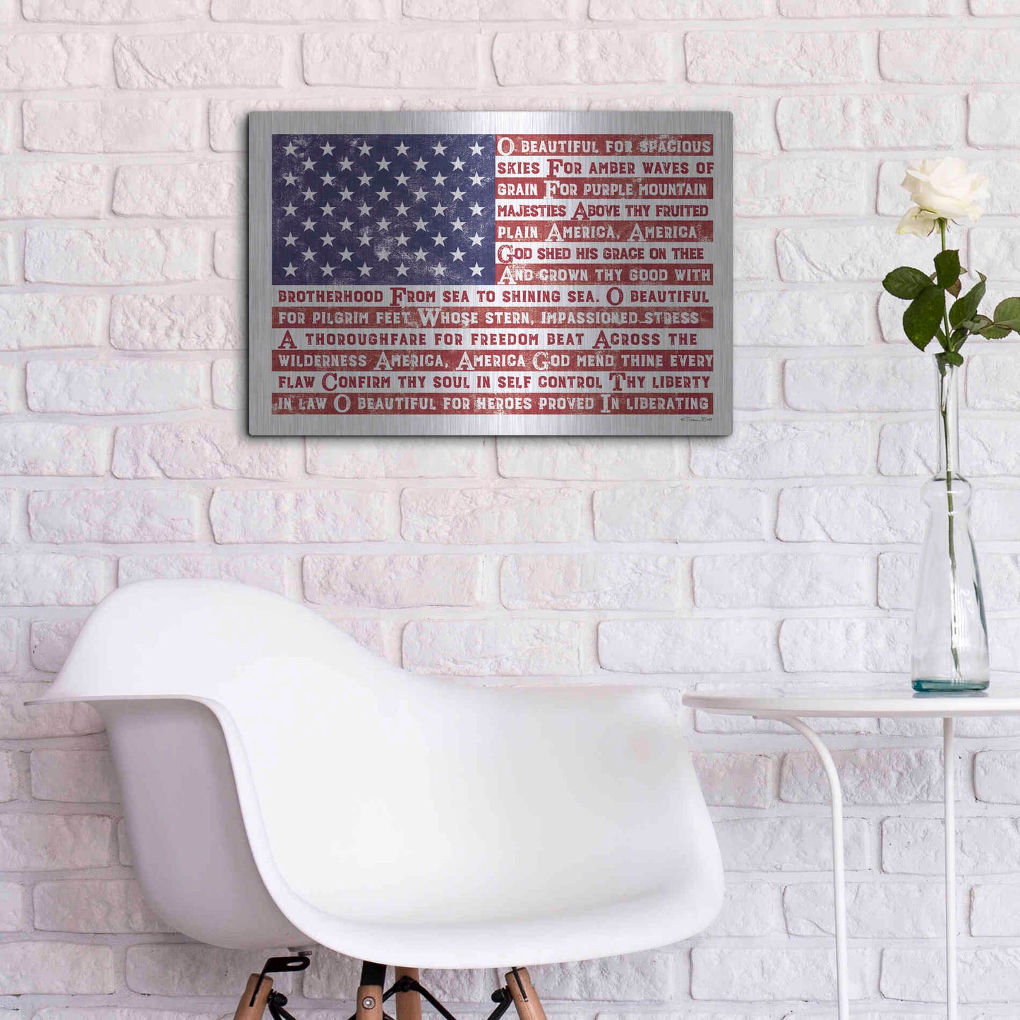 Luxe Metal Art 'America the Beautiful Flag' by Susan Ball, Metal Wall Art,24x16
