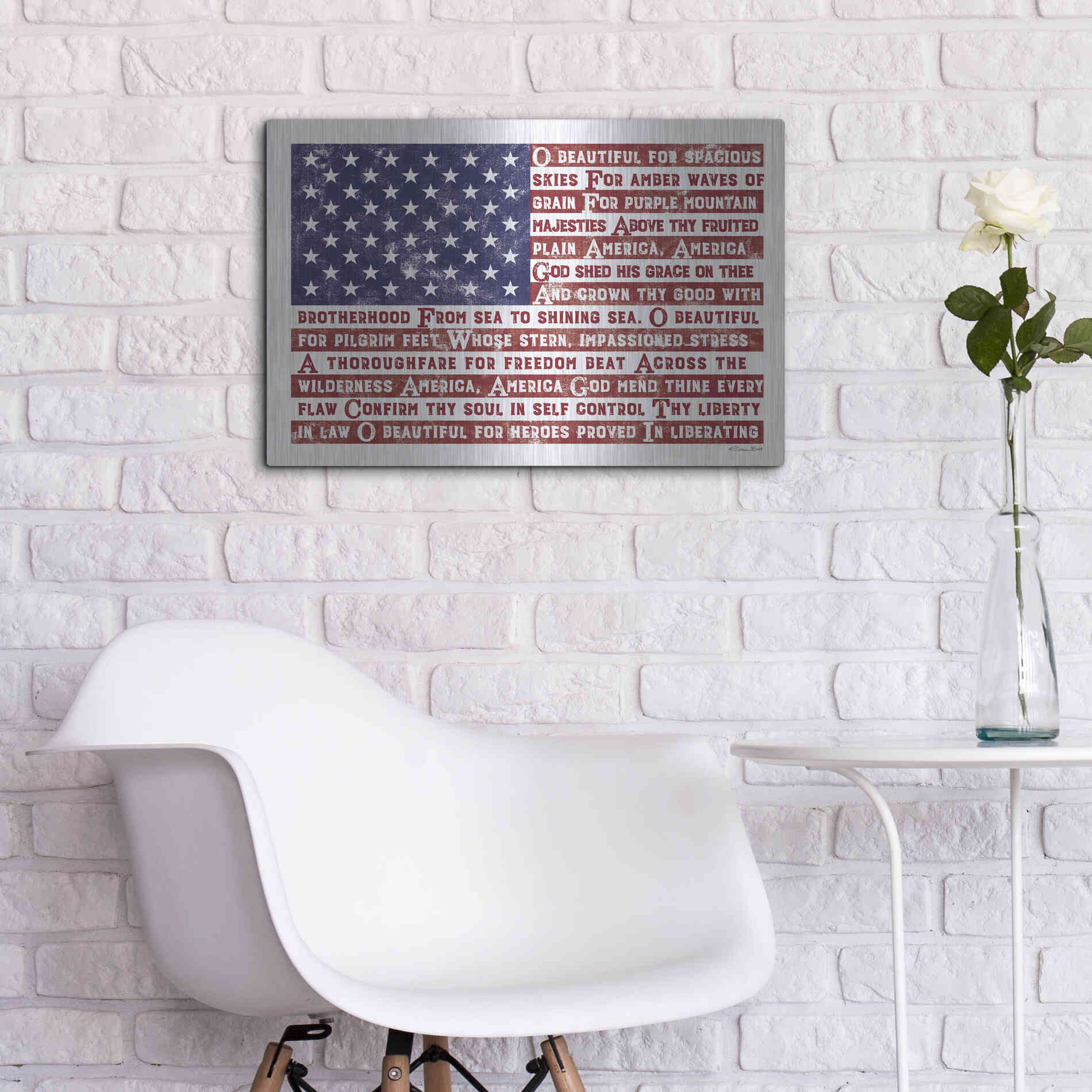 Luxe Metal Art 'America the Beautiful Flag' by Susan Ball, Metal Wall Art,24x16