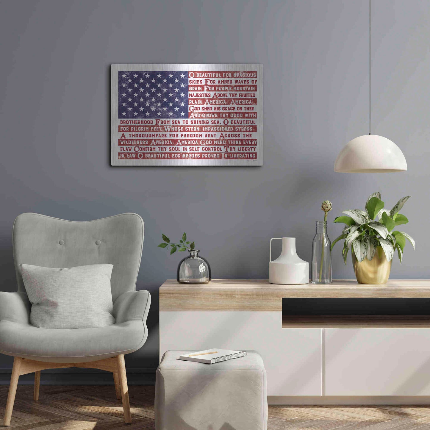 Luxe Metal Art 'America the Beautiful Flag' by Susan Ball, Metal Wall Art,24x16