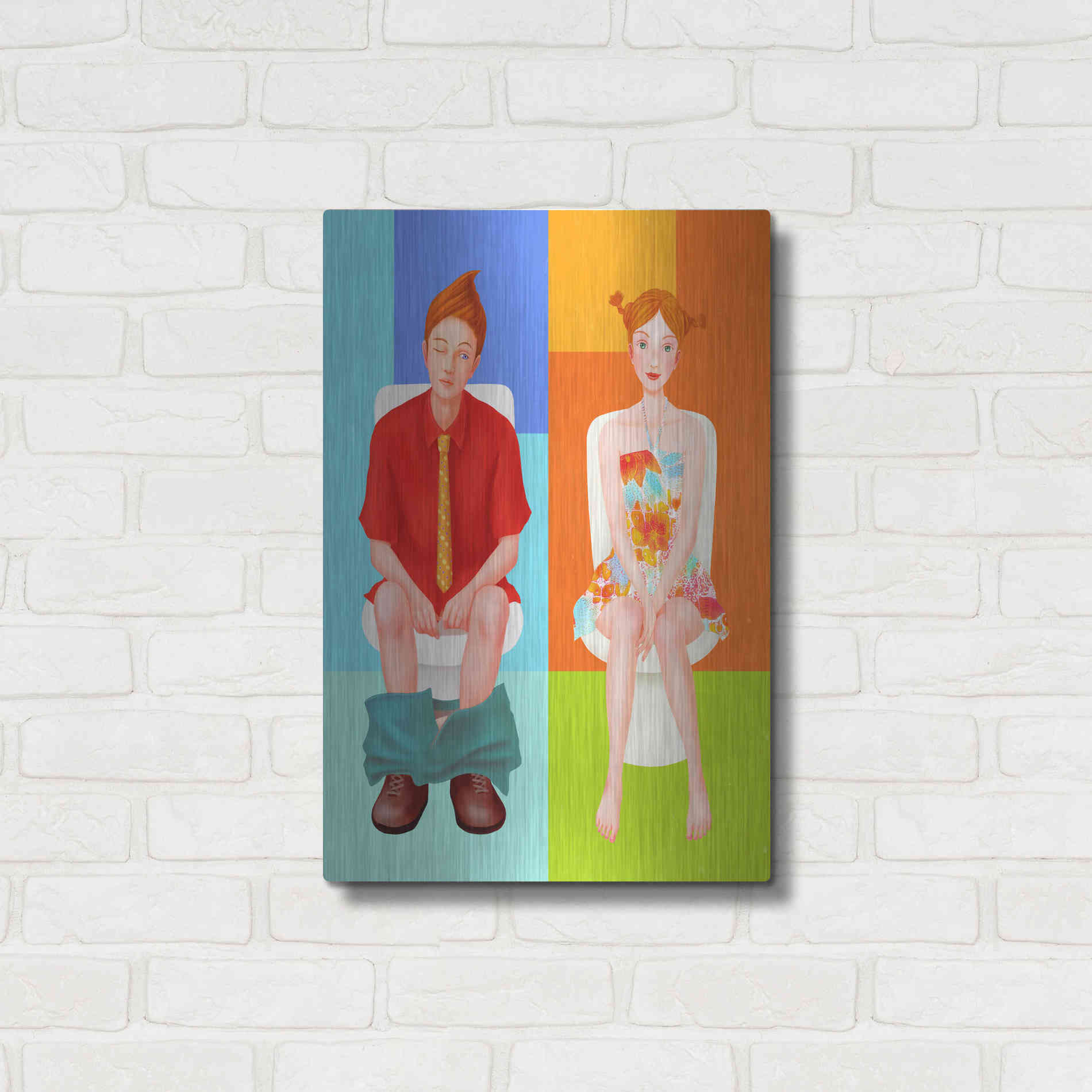 Luxe Metal Art 'Boy Meets Girl' by Sai Tamiya, Metal Wall Art,16x24