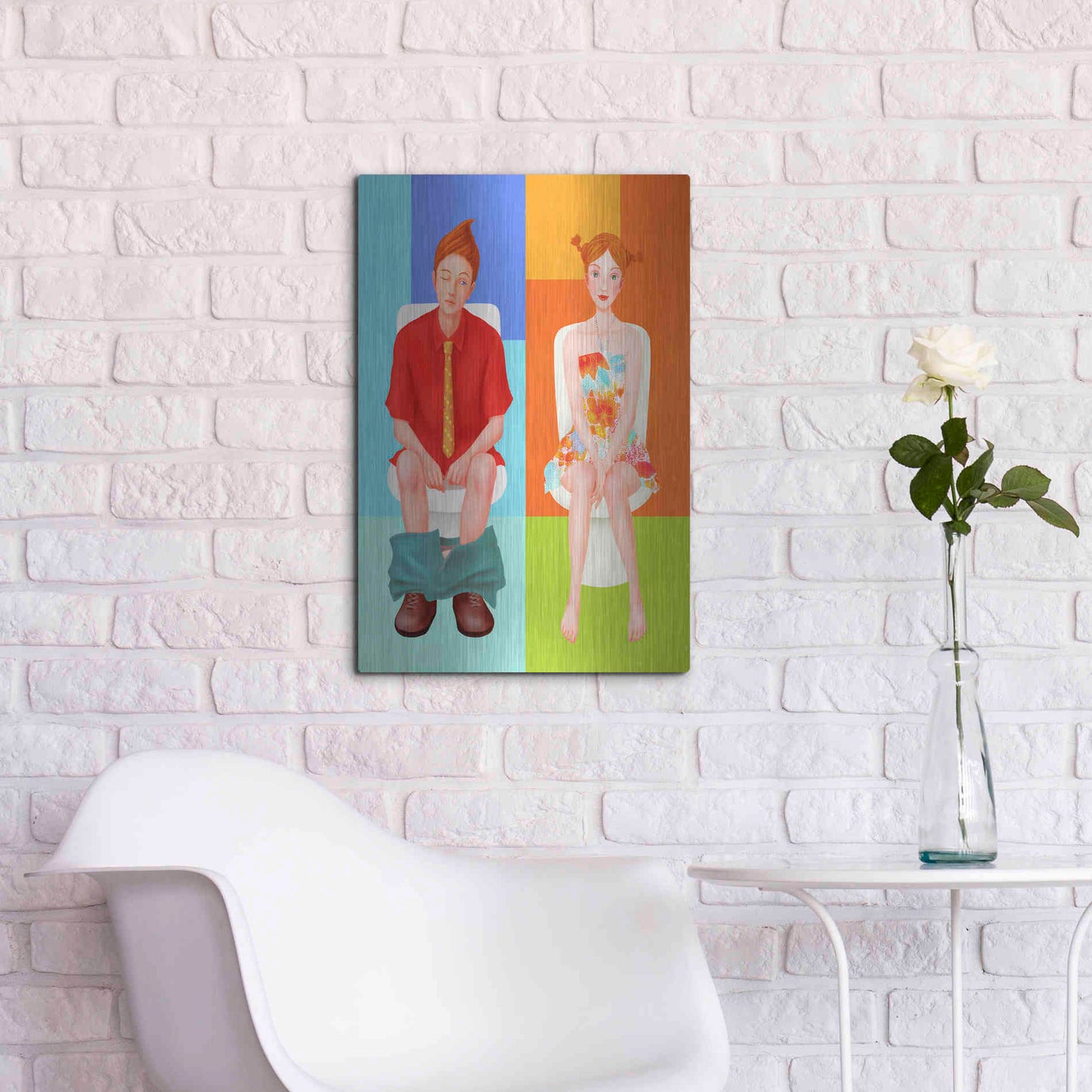 Luxe Metal Art 'Boy Meets Girl' by Sai Tamiya, Metal Wall Art,16x24