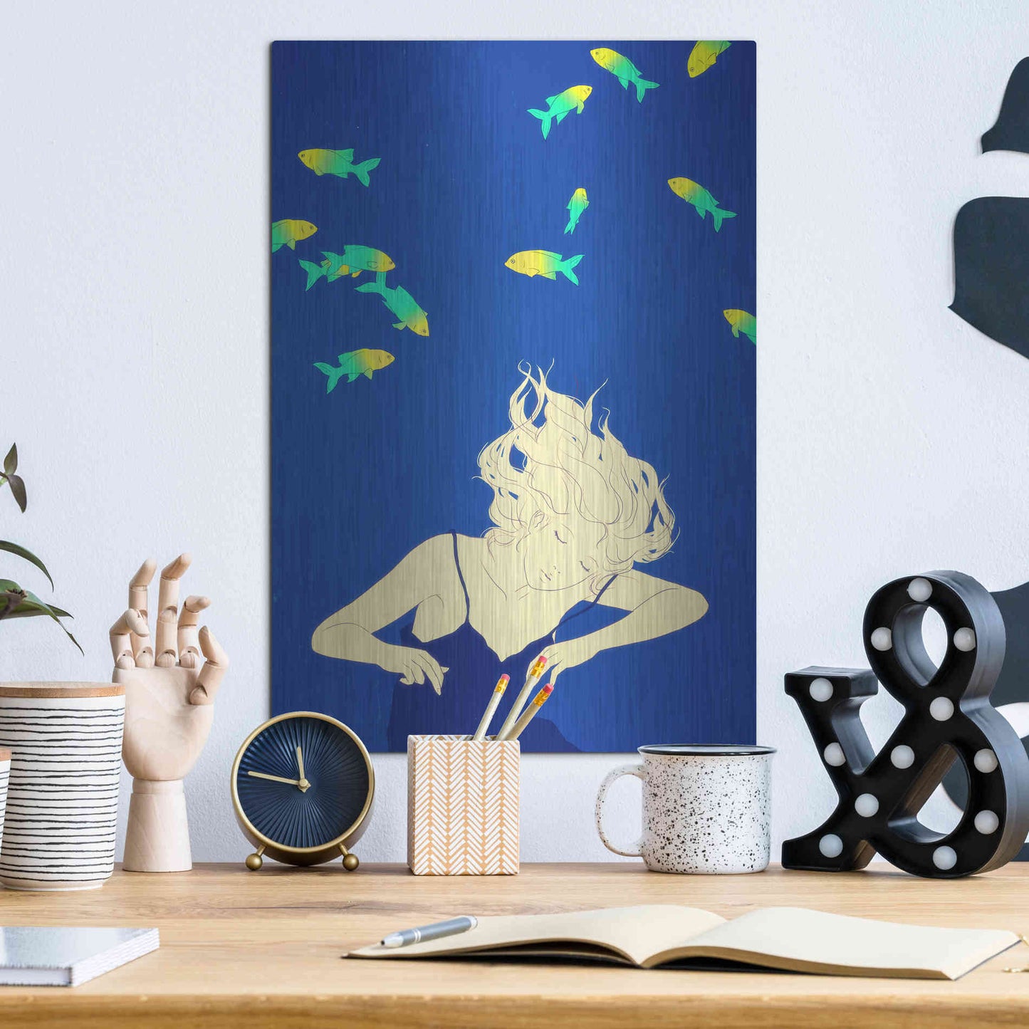 Luxe Metal Art 'Deep Blue' by Sai Tamiya, Metal Wall Art,12x16