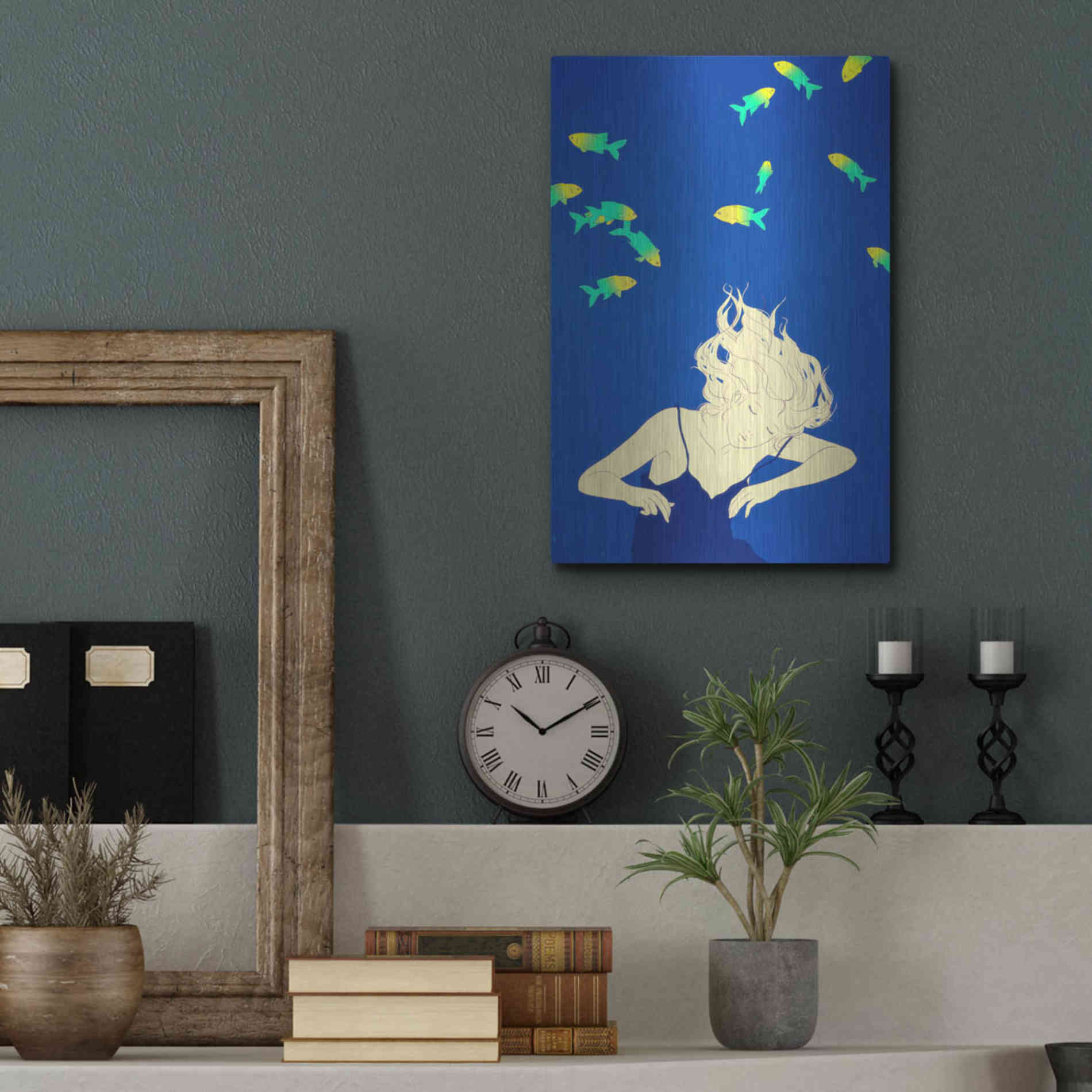 Luxe Metal Art 'Deep Blue' by Sai Tamiya, Metal Wall Art,12x16