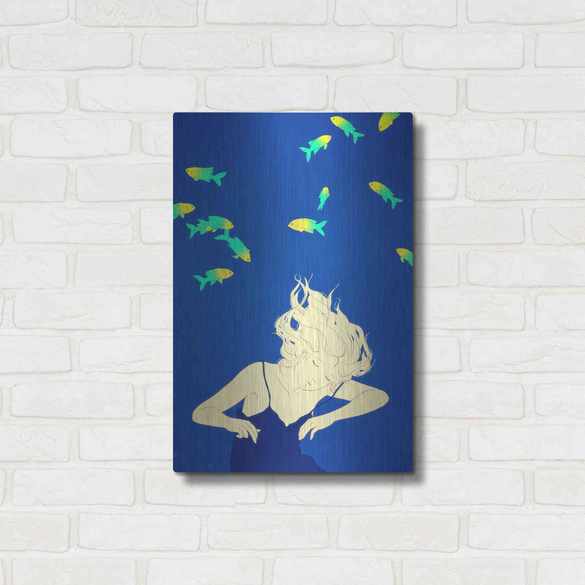 Luxe Metal Art 'Deep Blue' by Sai Tamiya, Metal Wall Art,16x24