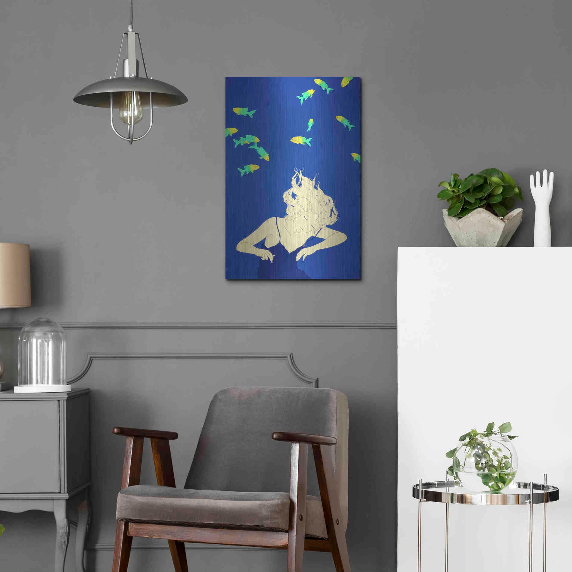 Luxe Metal Art 'Deep Blue' by Sai Tamiya, Metal Wall Art,16x24