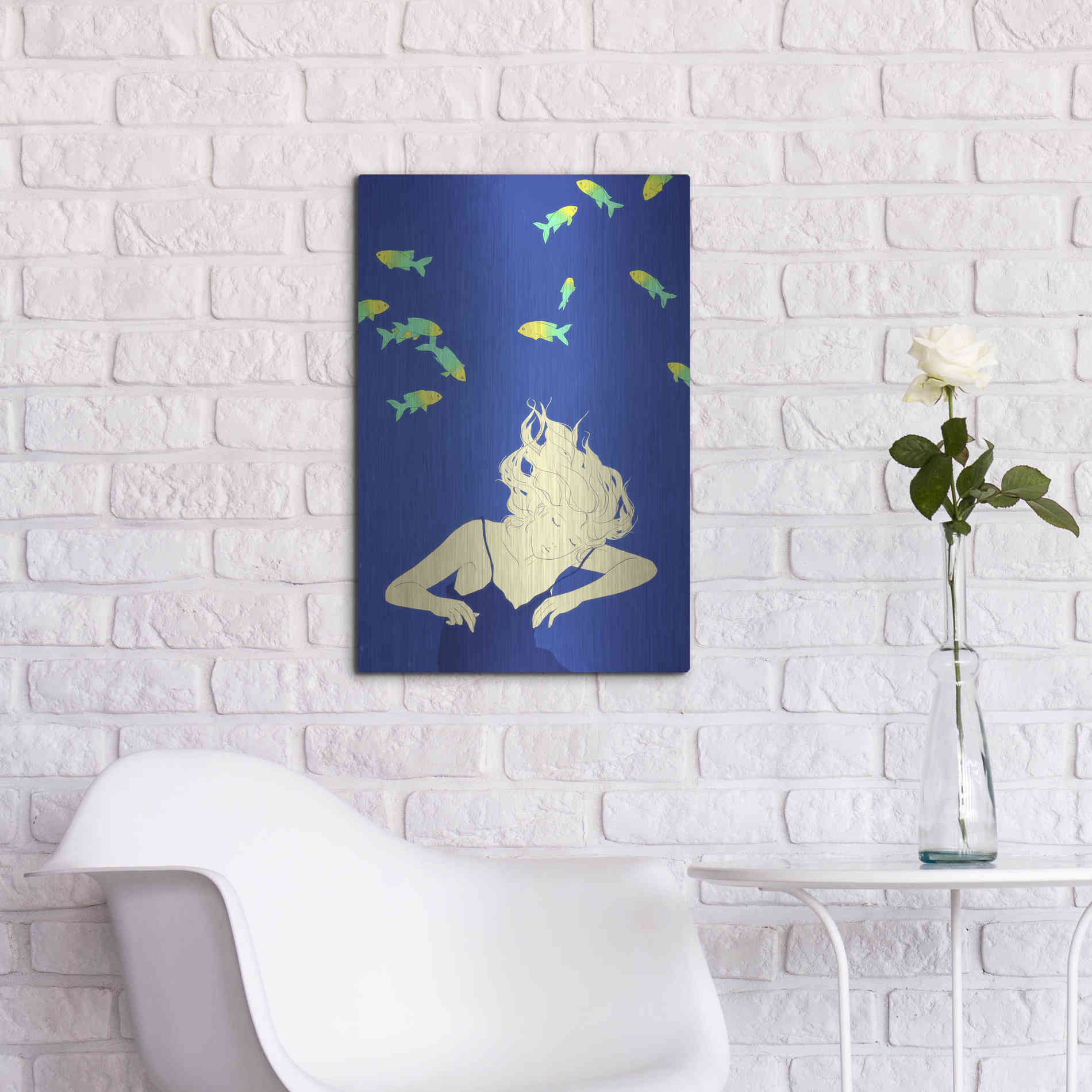 Luxe Metal Art 'Deep Blue' by Sai Tamiya, Metal Wall Art,16x24