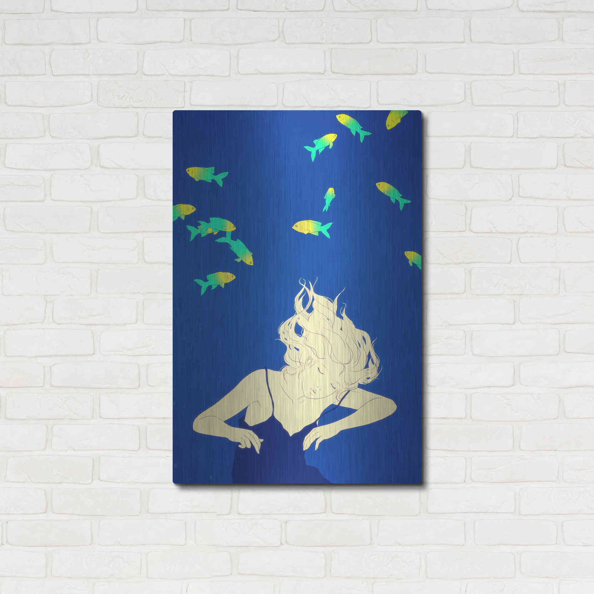 Luxe Metal Art 'Deep Blue' by Sai Tamiya, Metal Wall Art,24x36