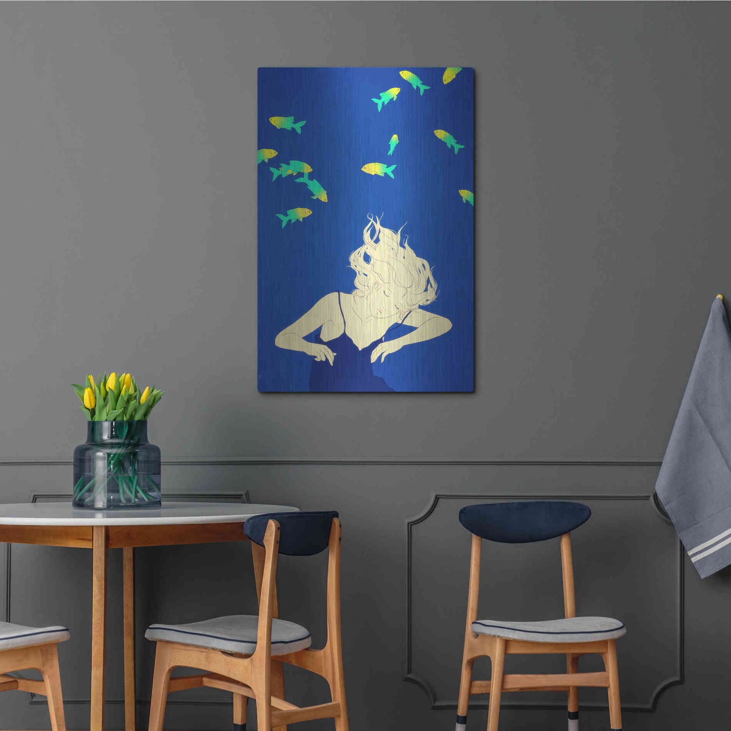 Luxe Metal Art 'Deep Blue' by Sai Tamiya, Metal Wall Art,24x36