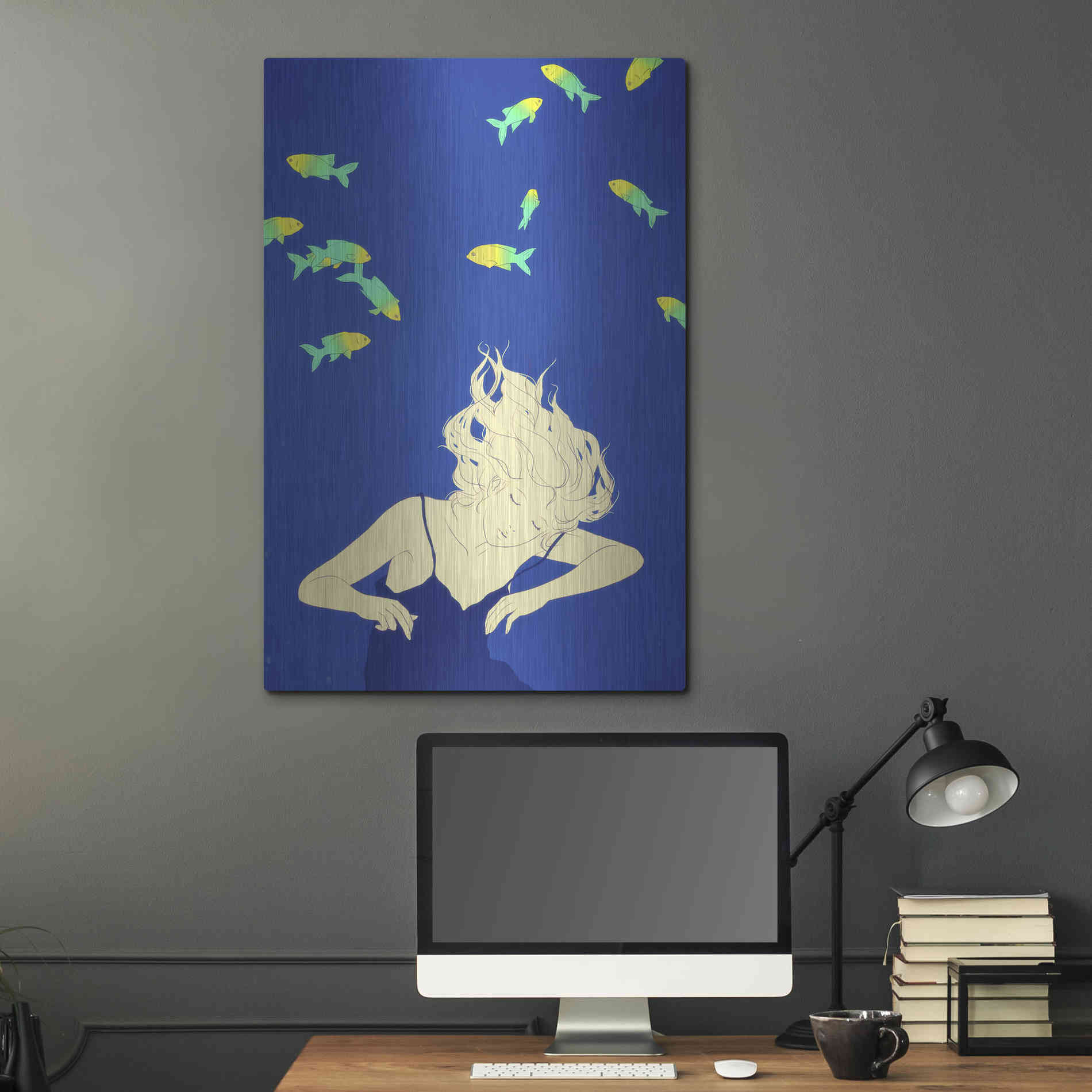 Luxe Metal Art 'Deep Blue' by Sai Tamiya, Metal Wall Art,24x36