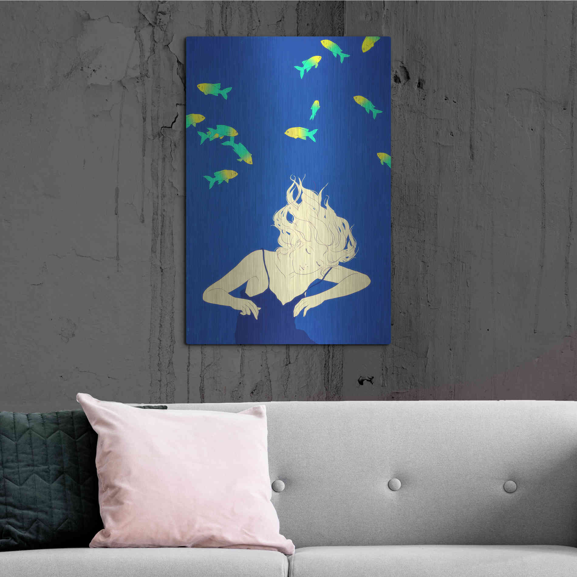 Luxe Metal Art 'Deep Blue' by Sai Tamiya, Metal Wall Art,24x36