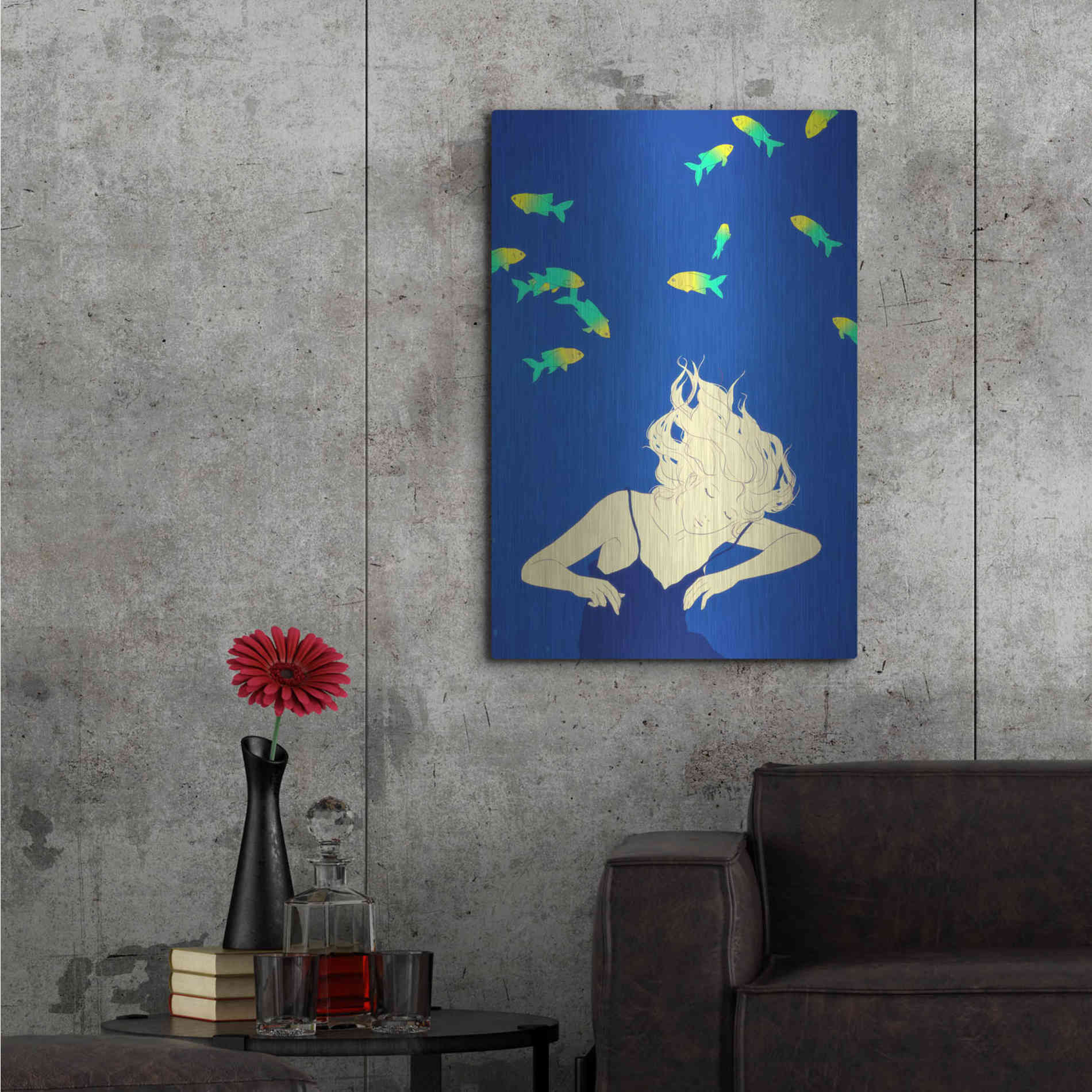 Luxe Metal Art 'Deep Blue' by Sai Tamiya, Metal Wall Art,24x36