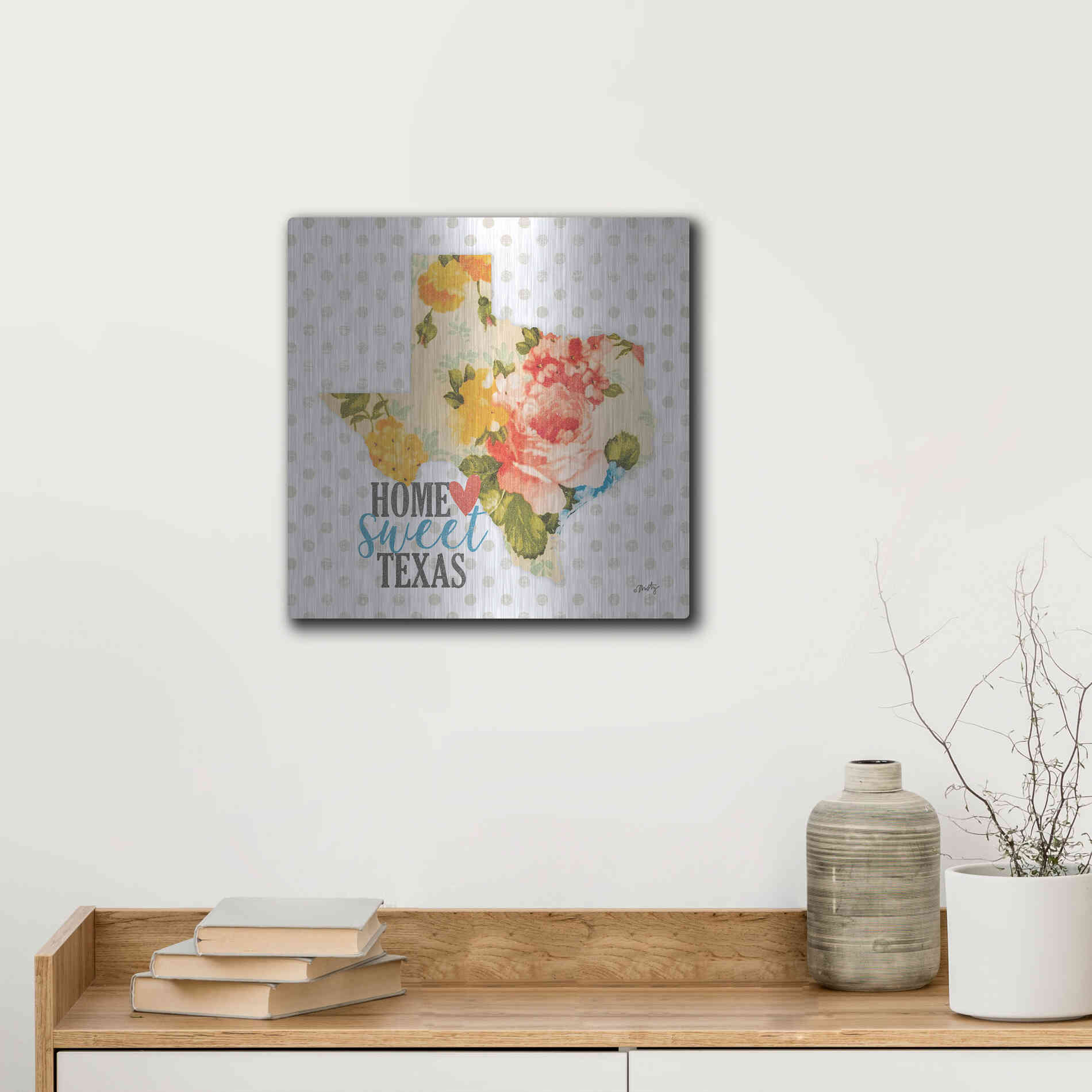 Luxe Metal Art 'Home Sweet Texas Floral' by Misty Michelle, Metal Wall Art,12x12