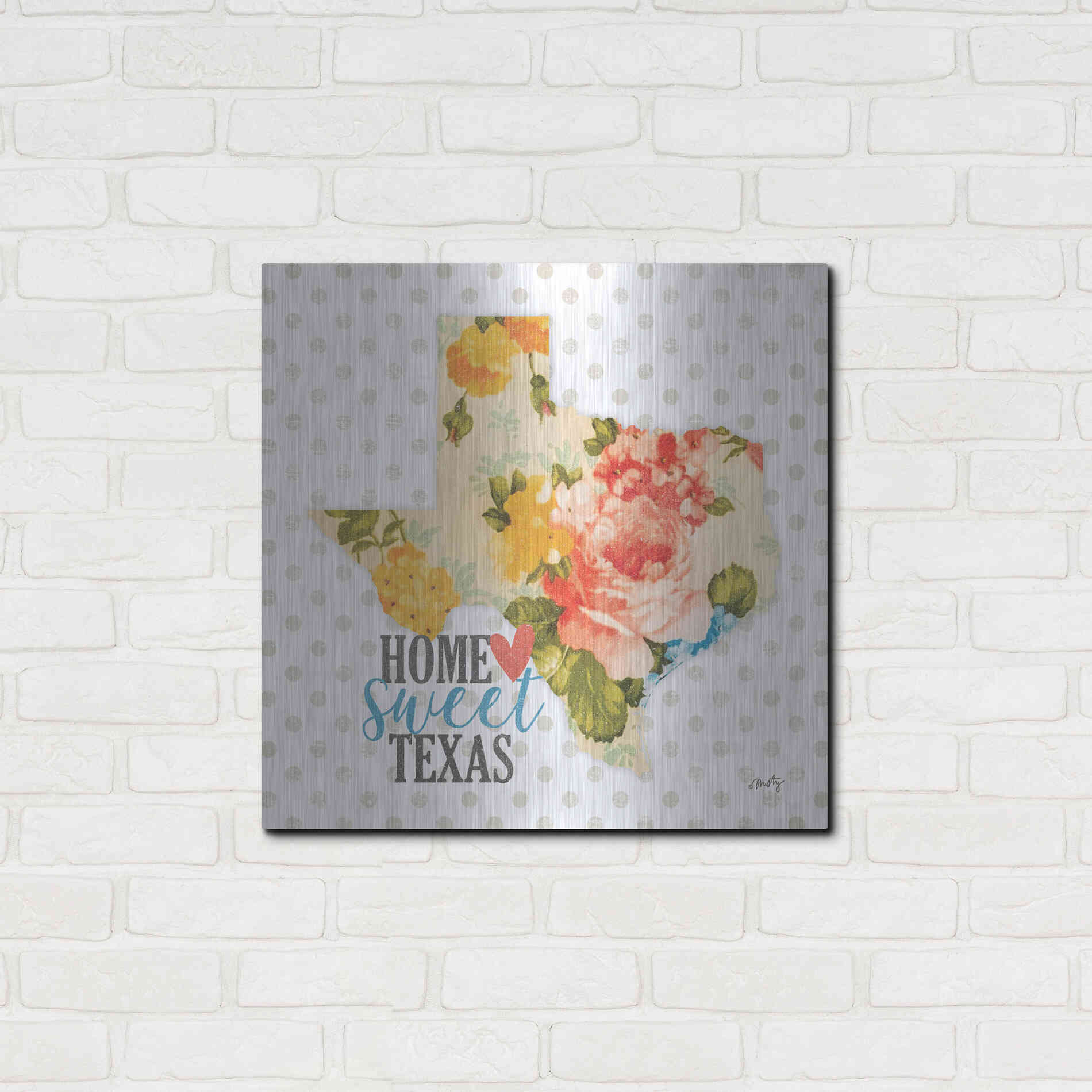 Luxe Metal Art 'Home Sweet Texas Floral' by Misty Michelle, Metal Wall Art,24x24