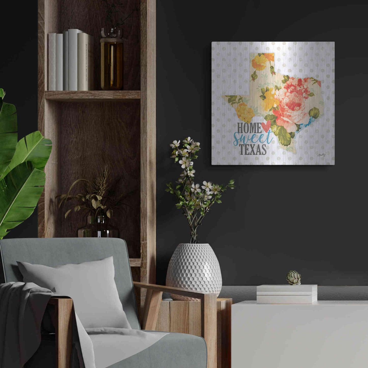 Luxe Metal Art 'Home Sweet Texas Floral' by Misty Michelle, Metal Wall Art,24x24