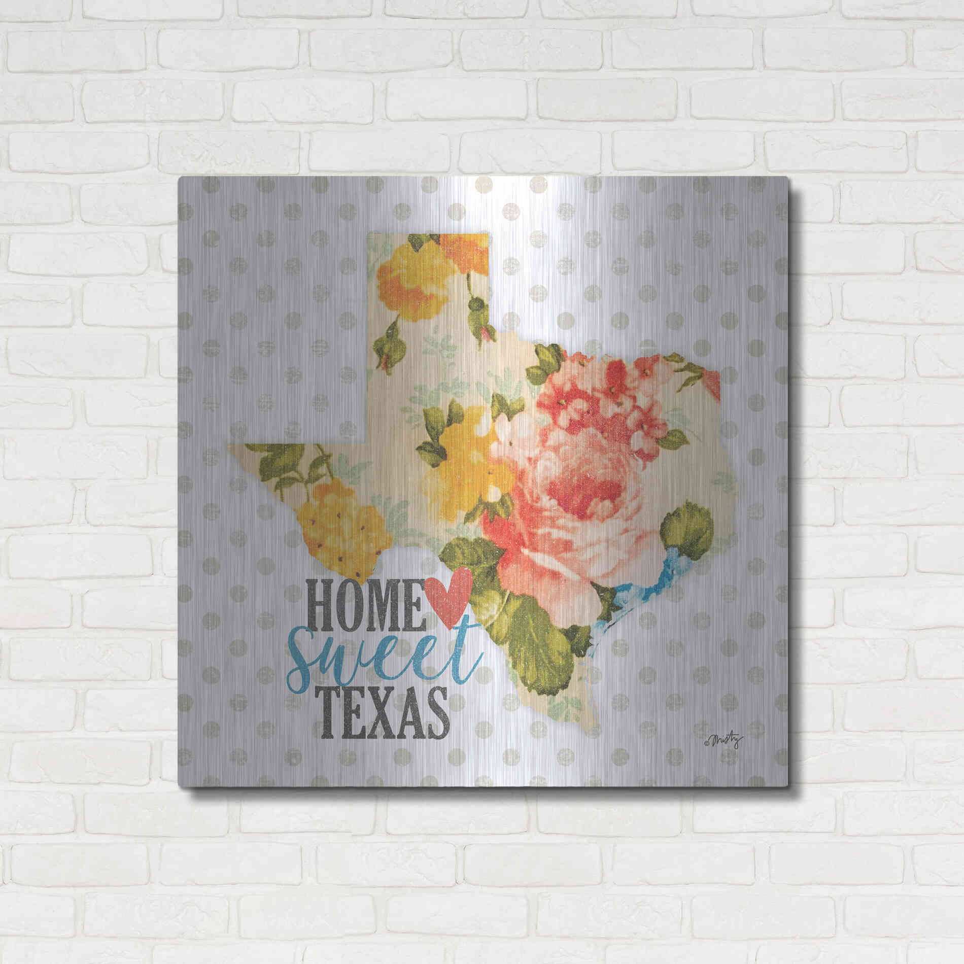 Luxe Metal Art 'Home Sweet Texas Floral' by Misty Michelle, Metal Wall Art,36x36