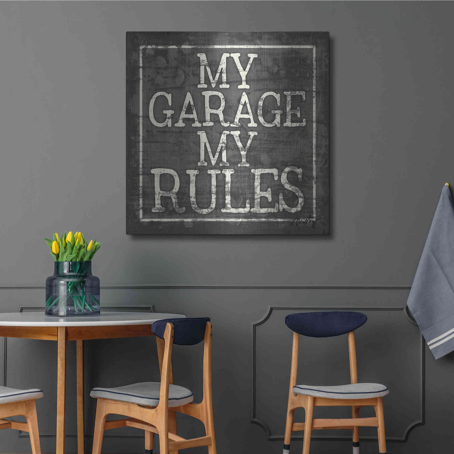 Luxe Metal Art 'My Garage, My Rules' by Misty Michelle, Metal Wall Art,36x36