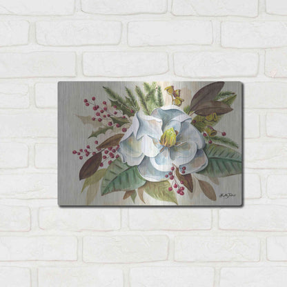 Luxe Metal Art 'Christmas Magnolia' by Kelley Talent, Metal Wall Art,16x12
