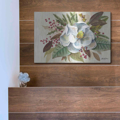 Luxe Metal Art 'Christmas Magnolia' by Kelley Talent, Metal Wall Art,16x12
