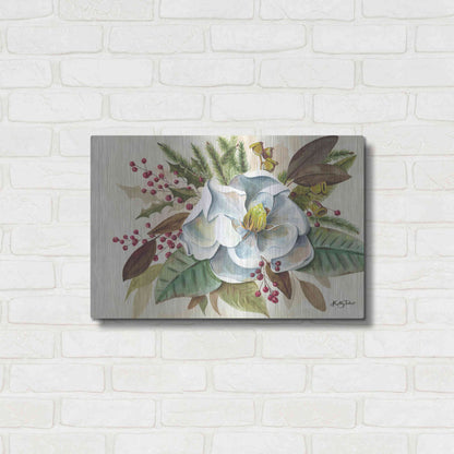 Luxe Metal Art 'Christmas Magnolia' by Kelley Talent, Metal Wall Art,24x16