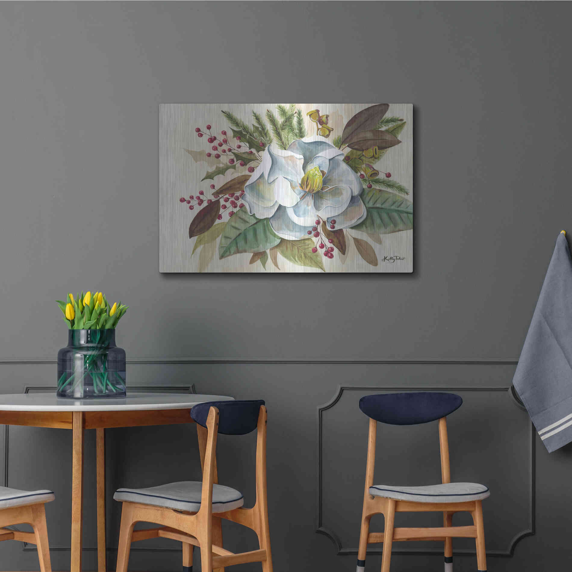 Luxe Metal Art 'Christmas Magnolia' by Kelley Talent, Metal Wall Art,36x24