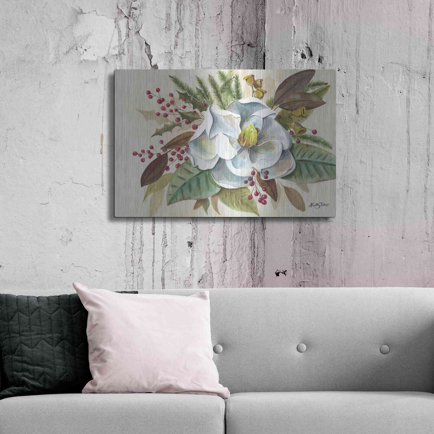 Luxe Metal Art 'Christmas Magnolia' by Kelley Talent, Metal Wall Art,36x24