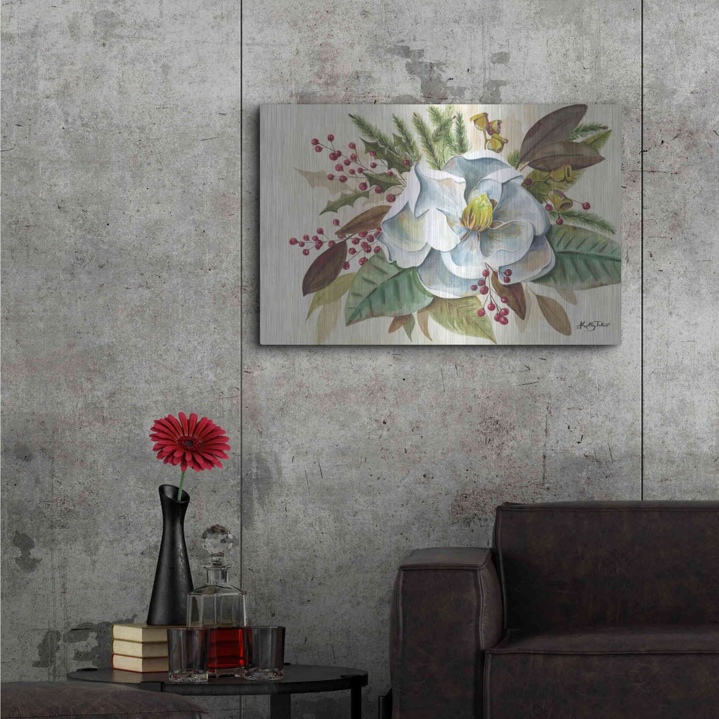 Luxe Metal Art 'Christmas Magnolia' by Kelley Talent, Metal Wall Art,36x24