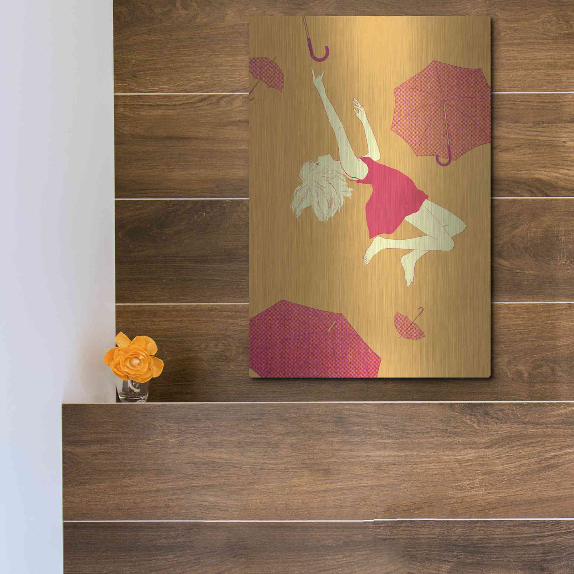 Luxe Metal Art 'Flying Umbrellas' by Sai Tamiya, Metal Wall Art,12x16