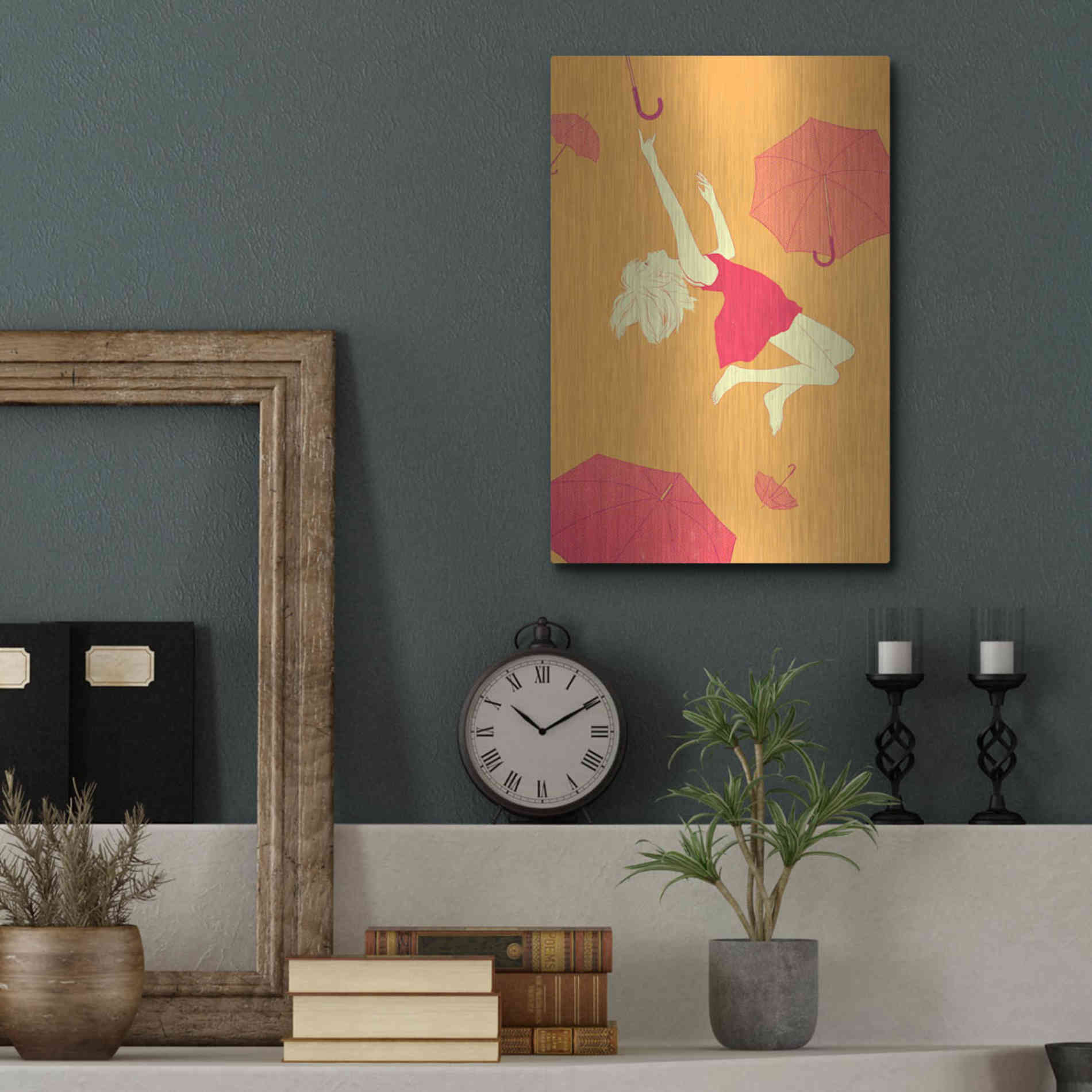 Luxe Metal Art 'Flying Umbrellas' by Sai Tamiya, Metal Wall Art,12x16