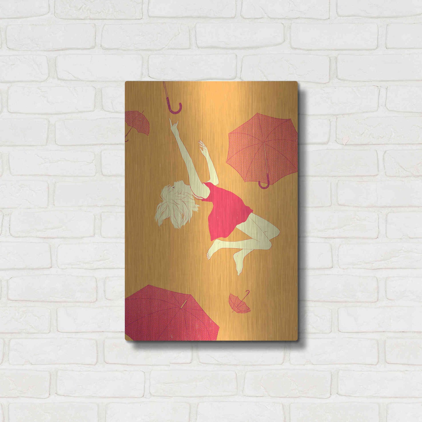 Luxe Metal Art 'Flying Umbrellas' by Sai Tamiya, Metal Wall Art,16x24