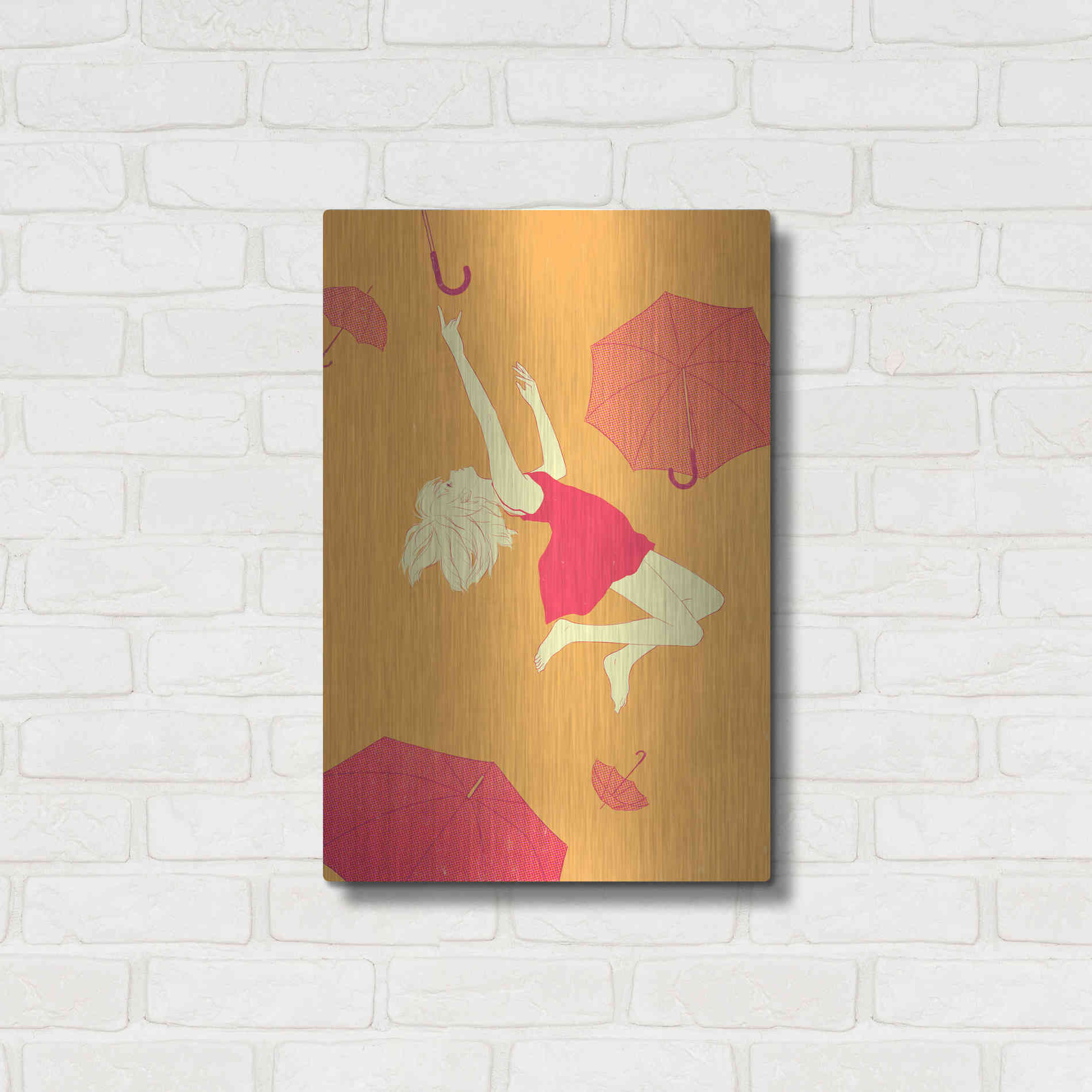 Luxe Metal Art 'Flying Umbrellas' by Sai Tamiya, Metal Wall Art,16x24
