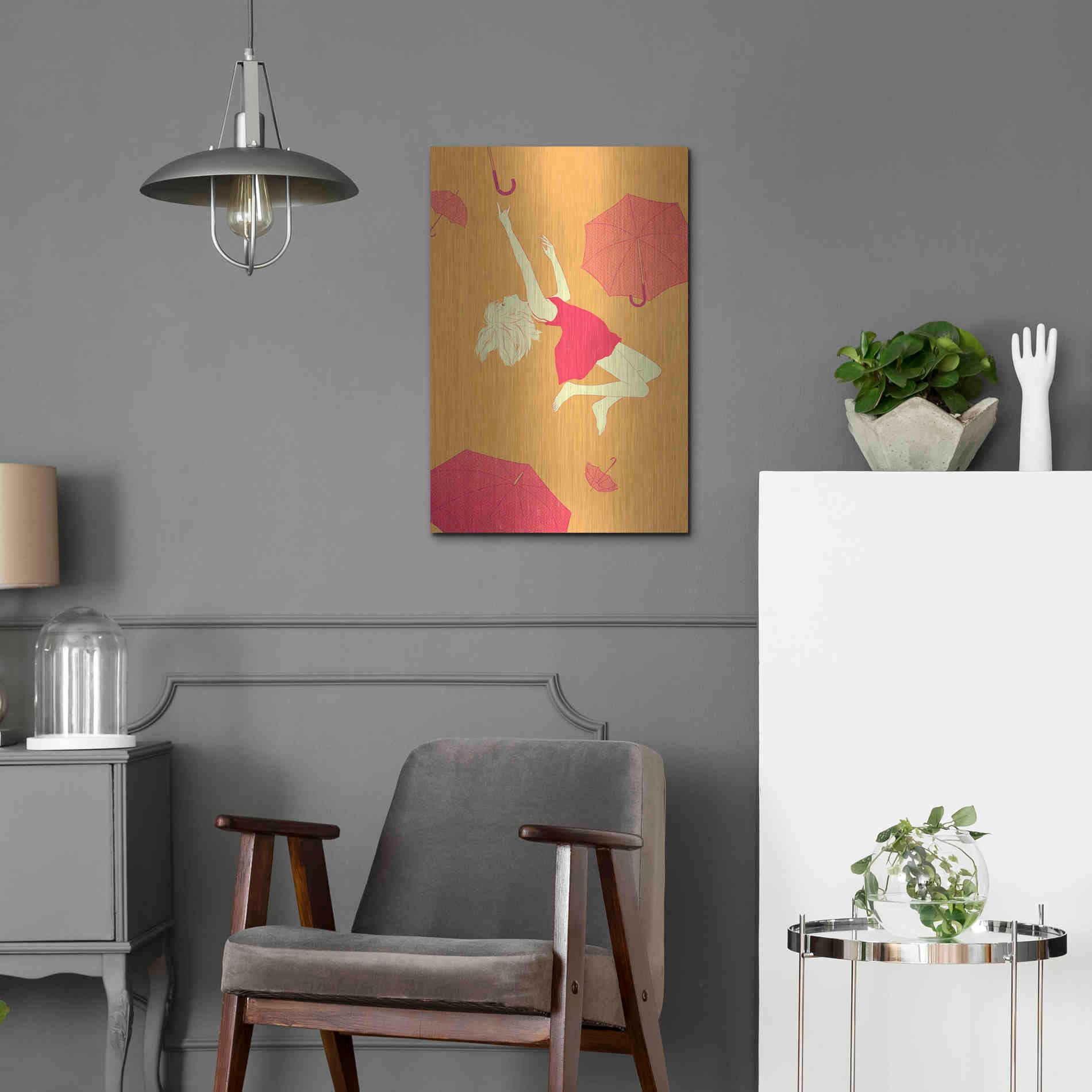 Luxe Metal Art 'Flying Umbrellas' by Sai Tamiya, Metal Wall Art,16x24