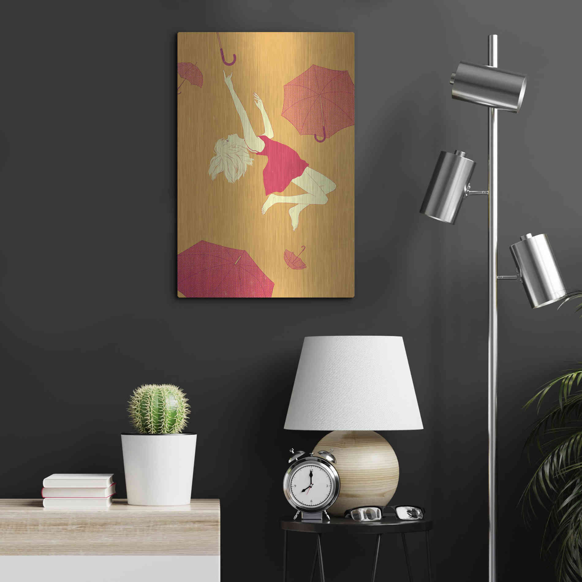 Luxe Metal Art 'Flying Umbrellas' by Sai Tamiya, Metal Wall Art,16x24